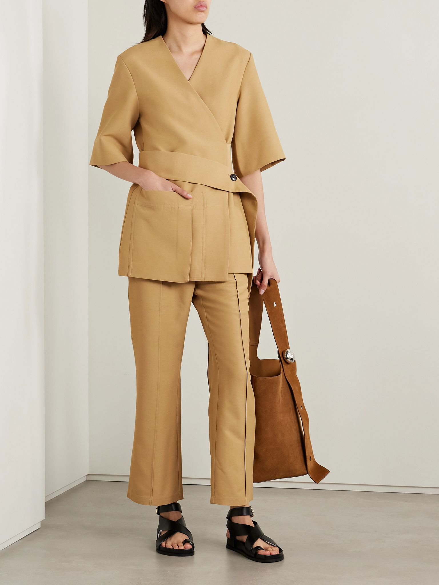Woven wrap top Camel - 2