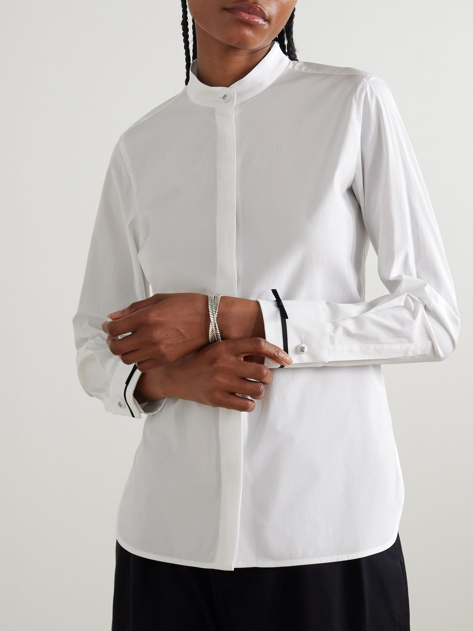 Otranto grosgrain-trimmed cotton-blend poplin shirt White - 3