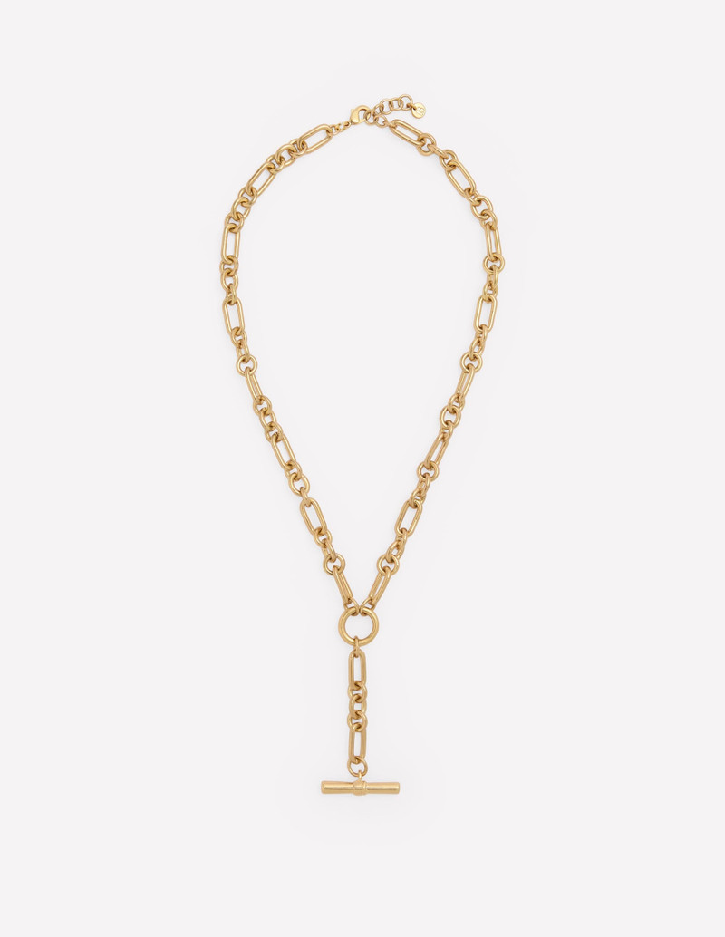 Drop Chain T-bar Necklace-Gold Colour 1