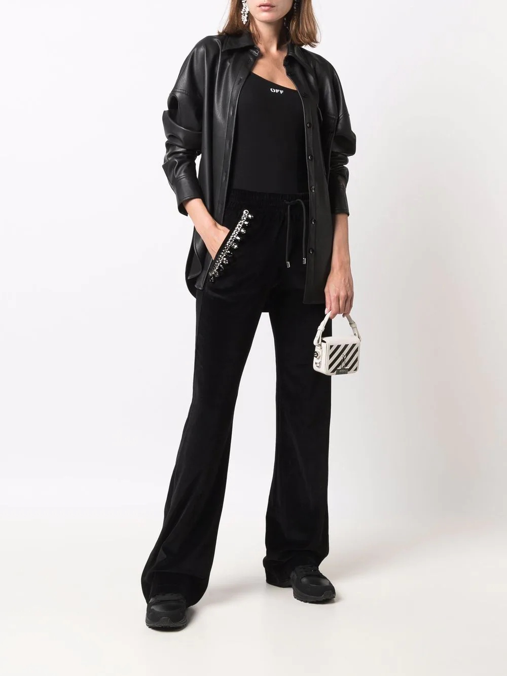 crystal cable detail velvet track pants - 2
