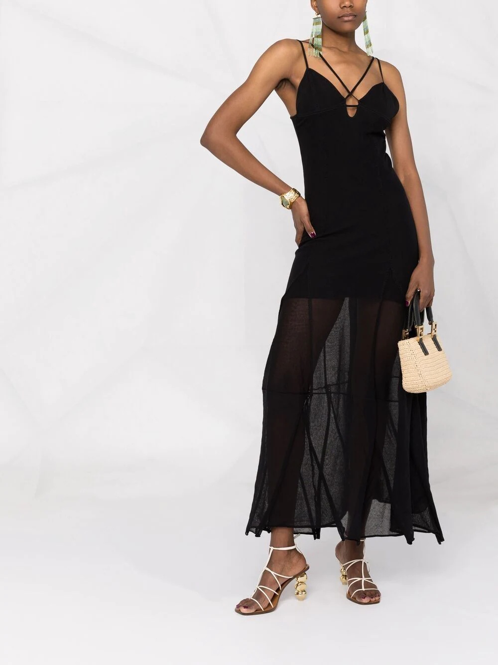 strappy semi-sheer evening dress - 2