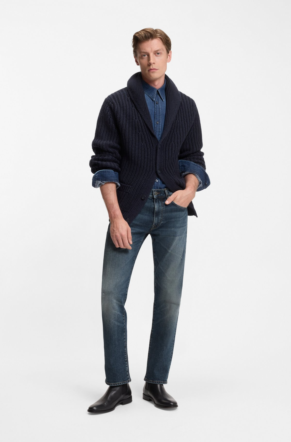 BECKHAM X BOSS SLIM-FIT JEANS IN BLUE STRETCH DENIM - 3