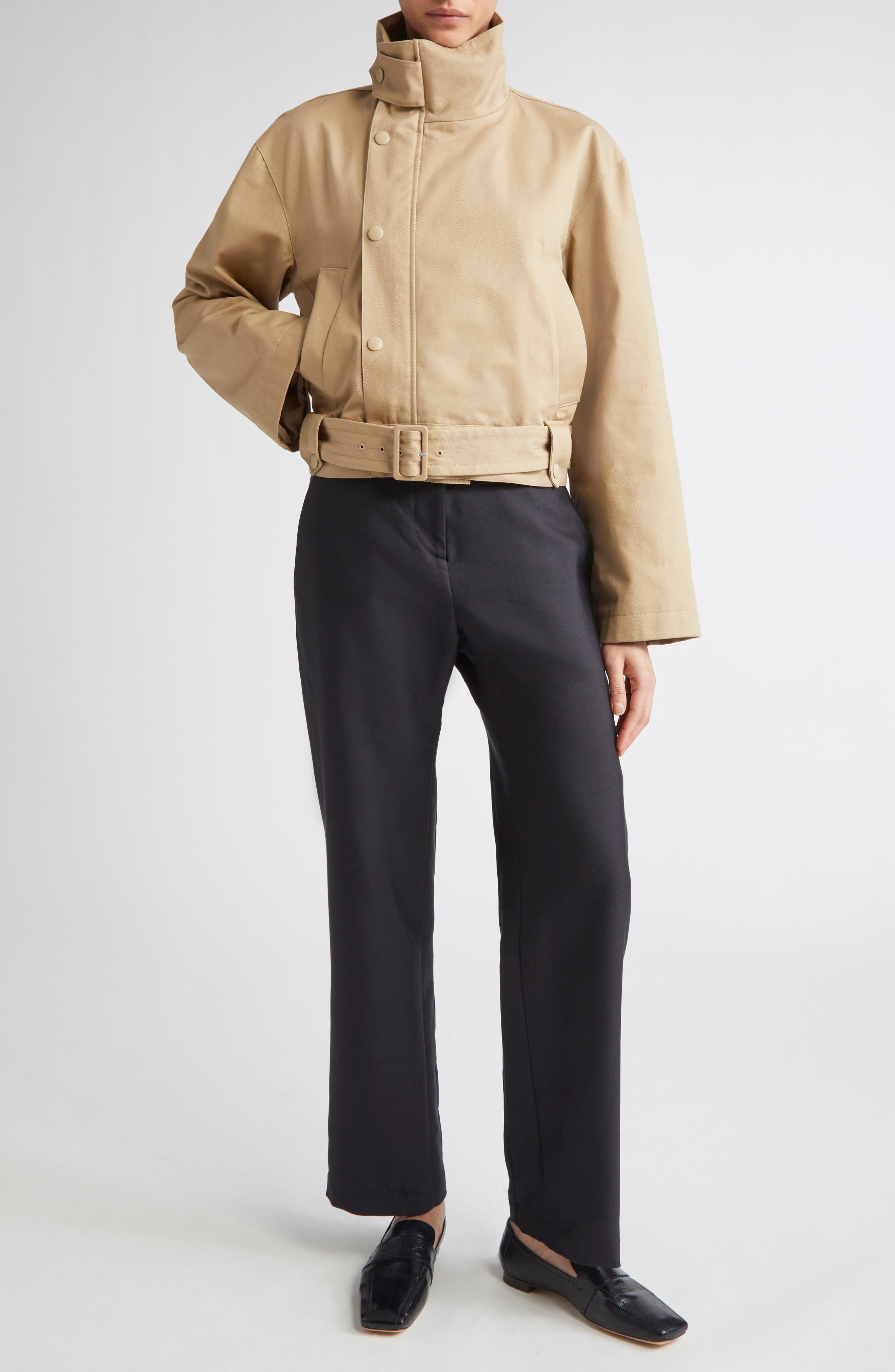 Brandon Maxwell The Lily Cotton Twill Moto Jacket in Khaki at Nordstrom - 2