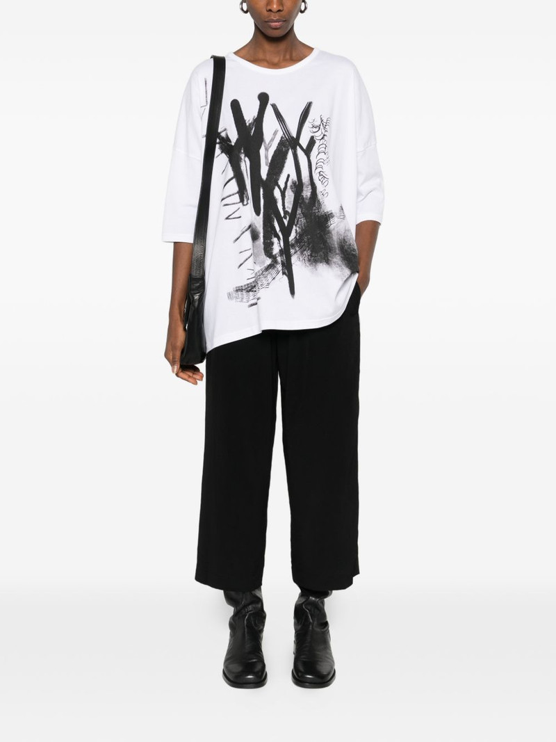 Y's print cotton T-shirt outlook