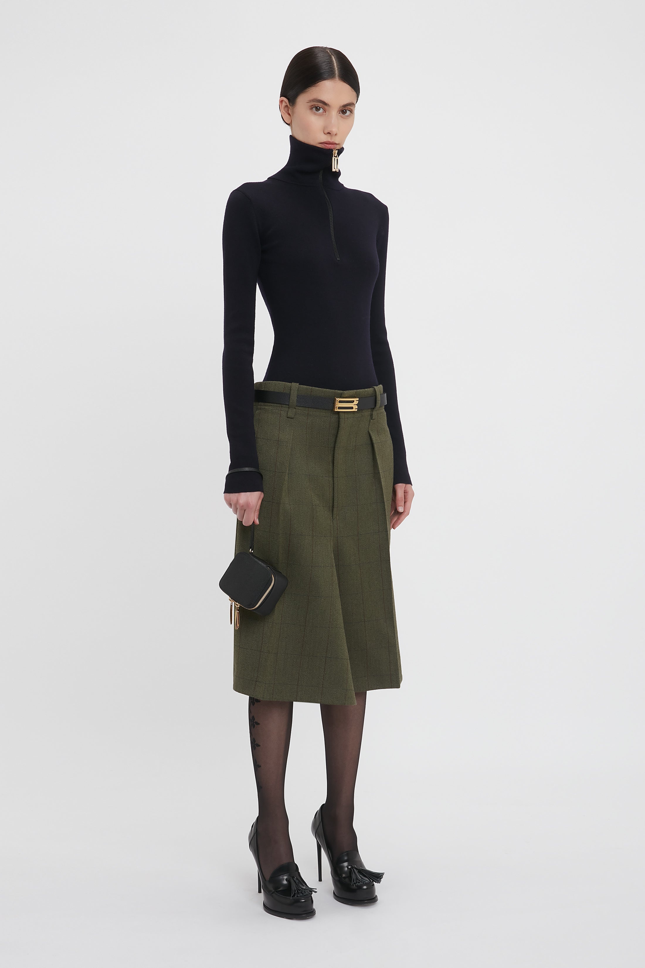 Exclusive Asymmetric Tailored Skirt In Dark Fern Check - 6