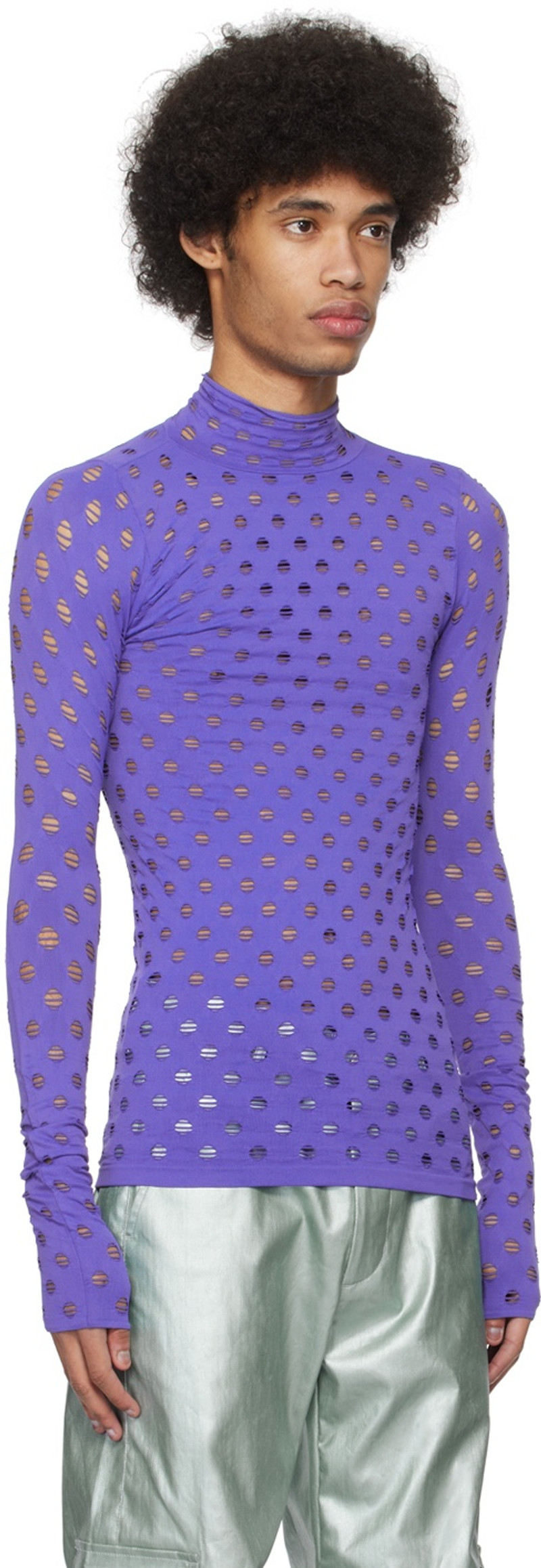 MAISIE WILEN Purple Perforated Turtleneck outlook