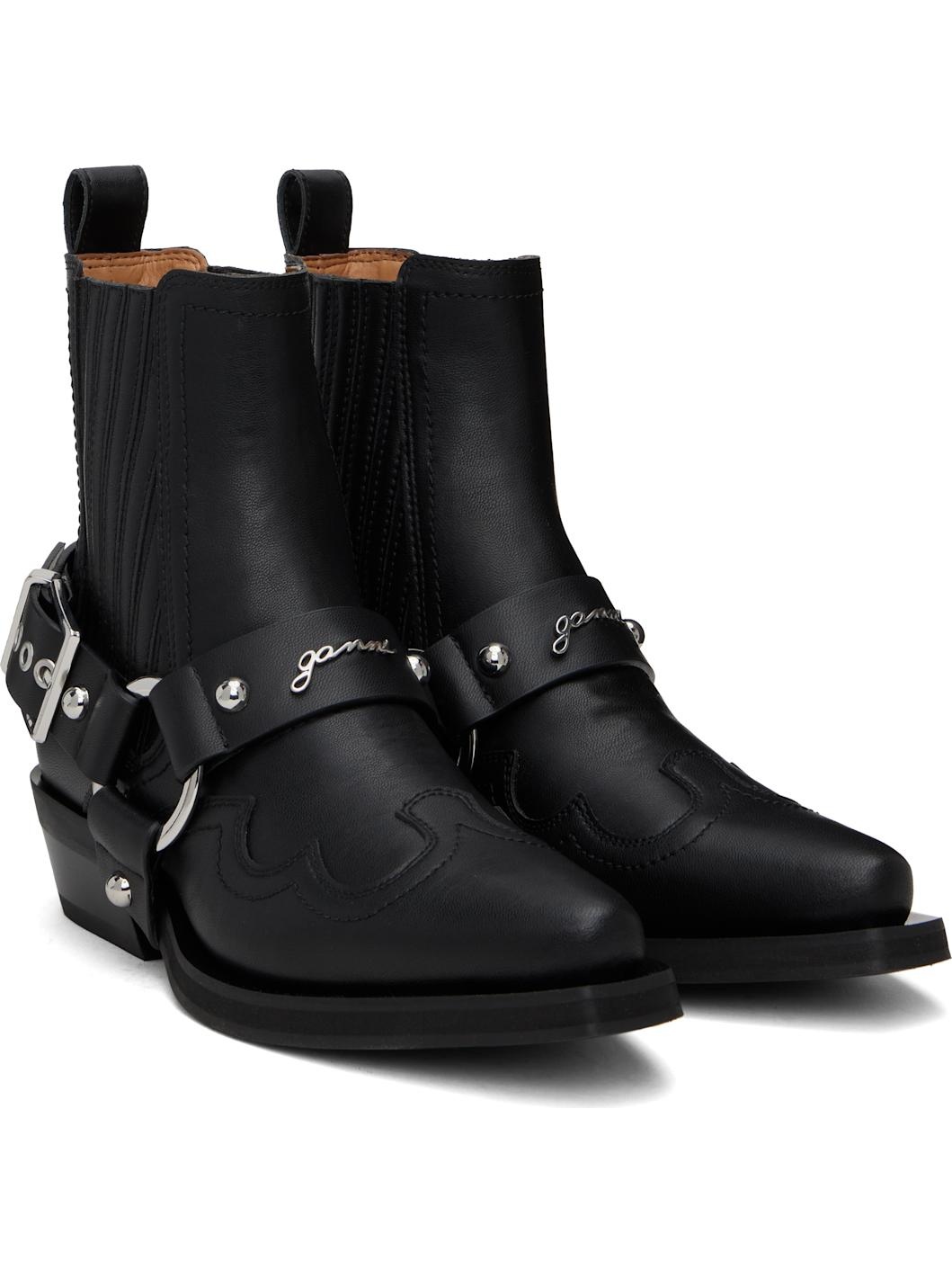Black Low Cut Western Chelsea Boots - 4