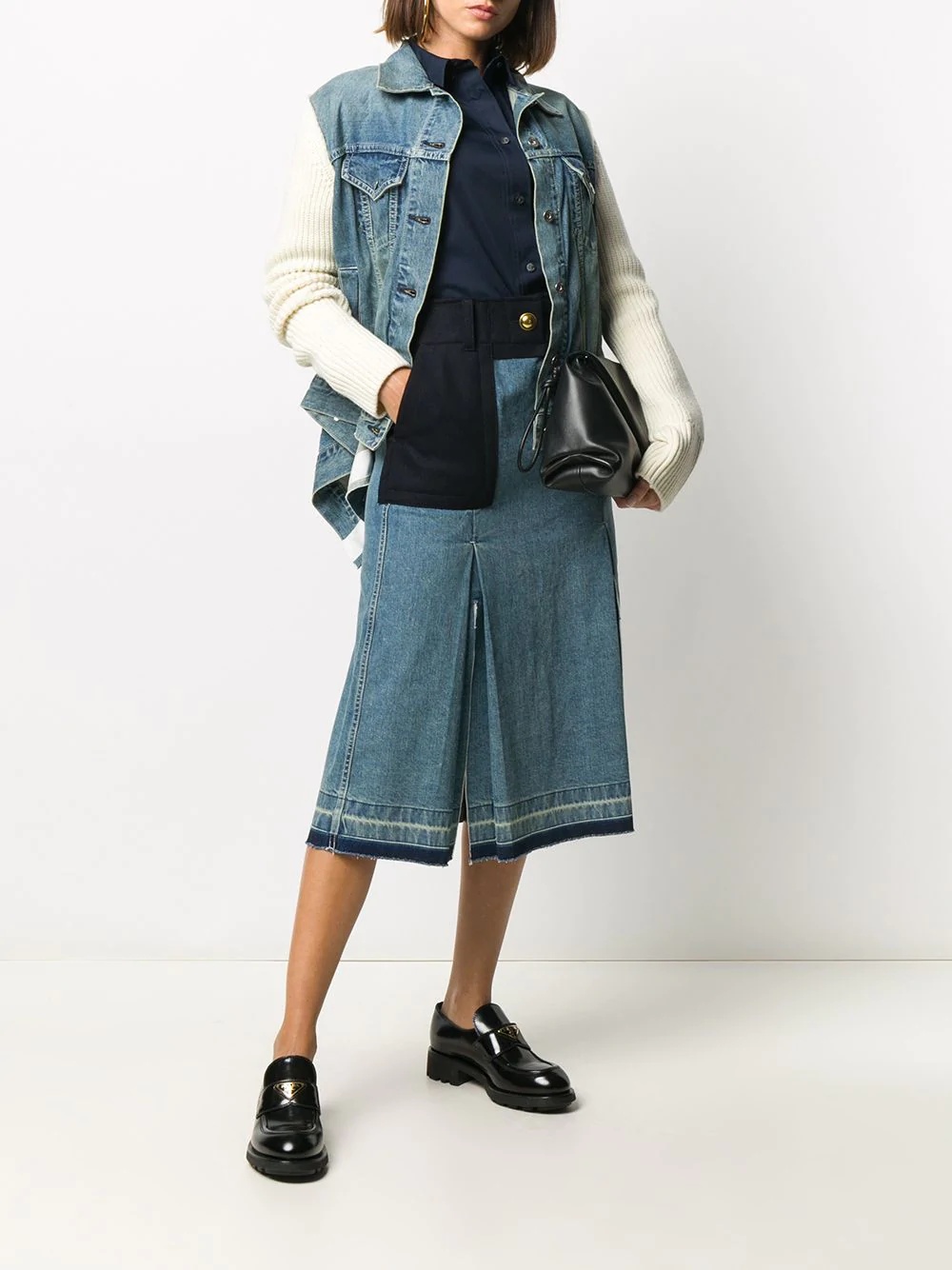 draped knit-panel denim jacket - 2