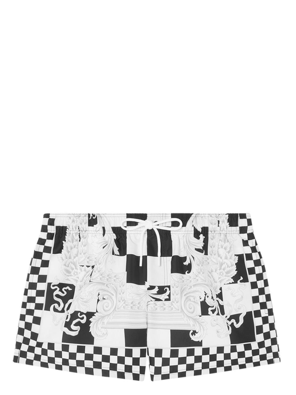 Barocco-motif checkerboard-print swim shorts - 1