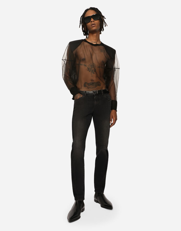 Gray wash slim-fit stretch jeans - 5