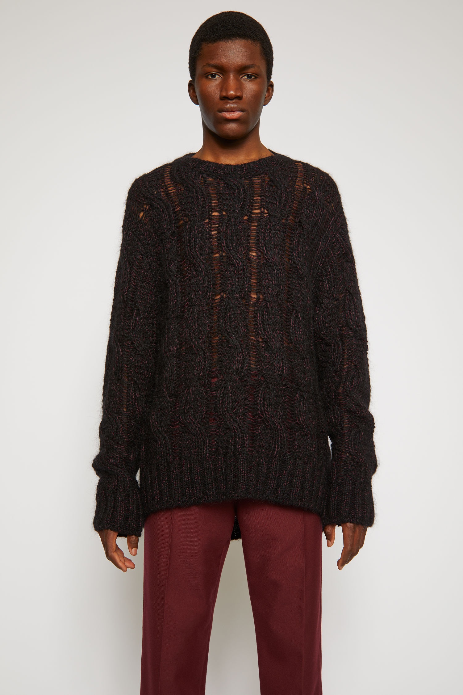 Melange cable-knit sweater black/burgundy - 2