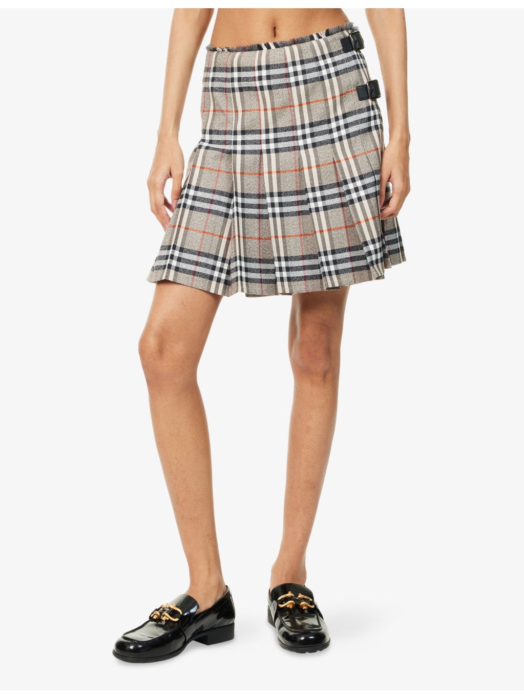 Check-Print Pleated Wool Mini Skirt - 3