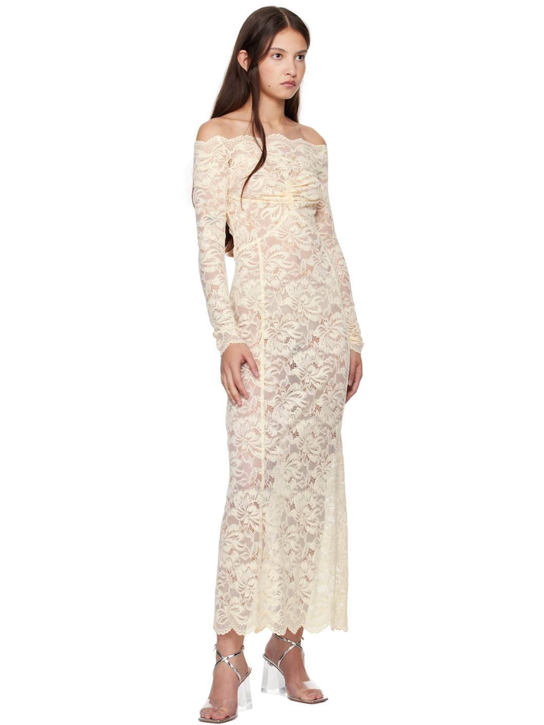 Beige Lace Maxi Dress - 4