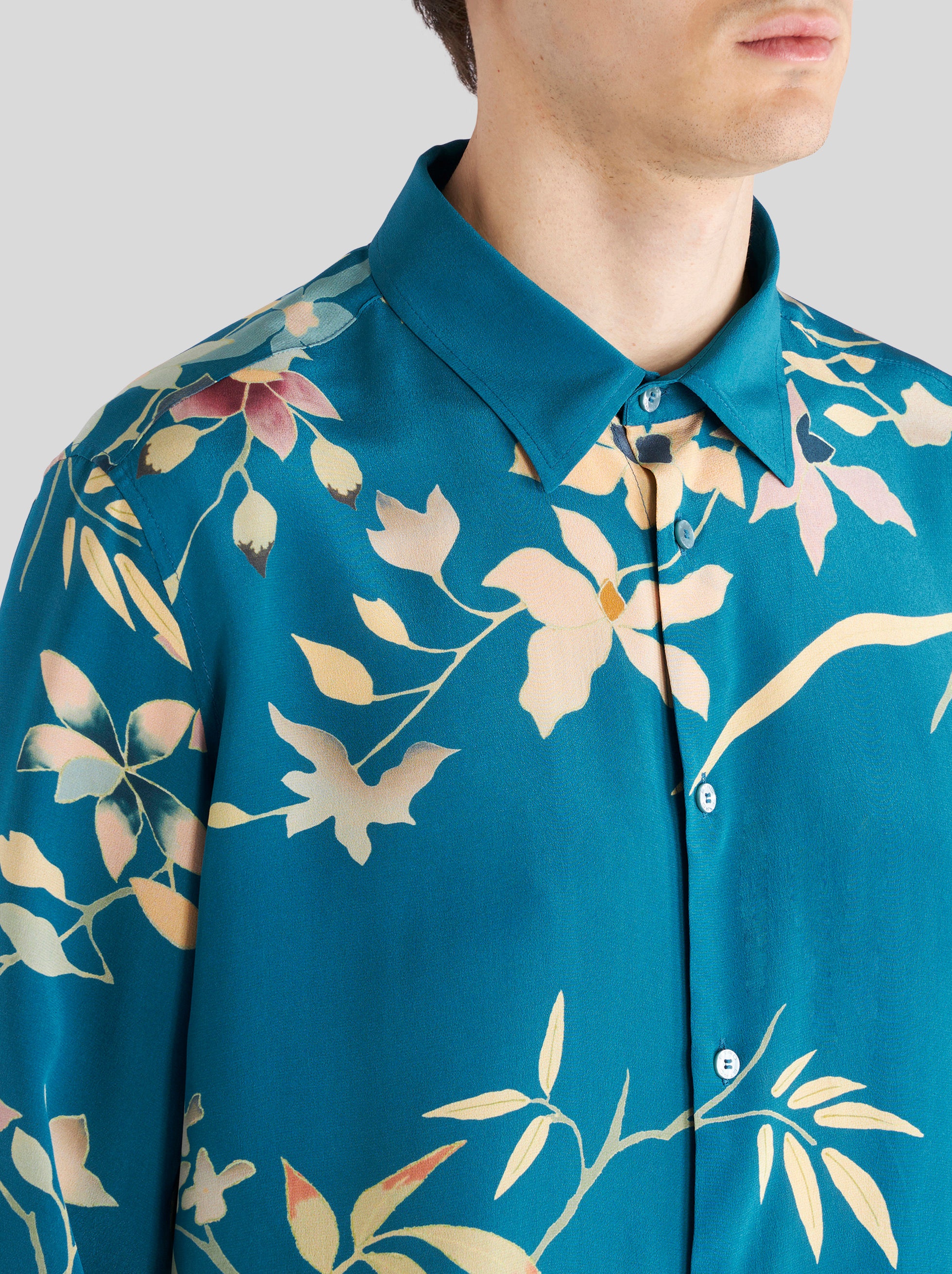 LEAFY FLORAL SILK SHIRT - 4