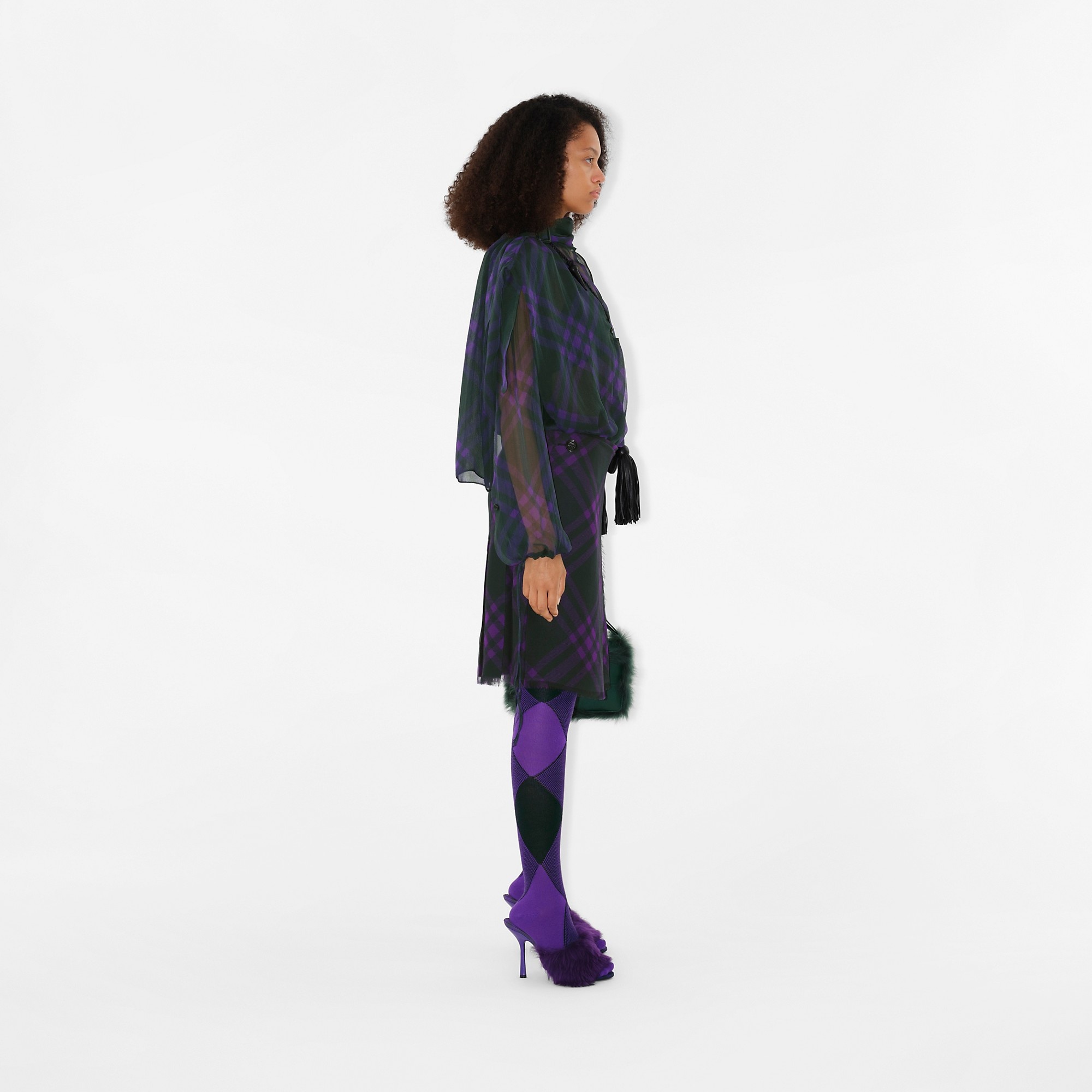 Check Silk Chiffon Blouse - 3