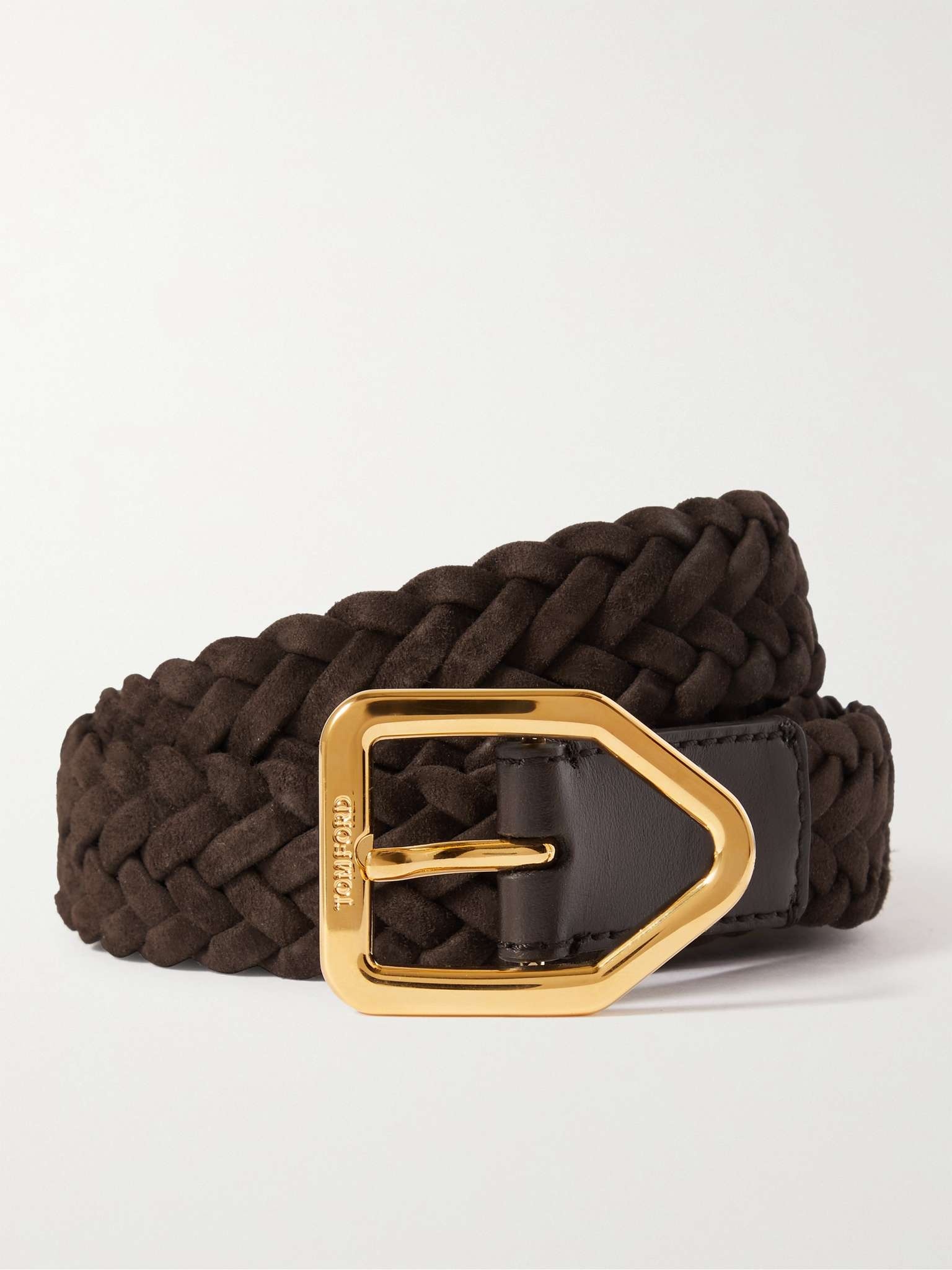 2.5cm Leather-Trimmed Woven Suede Belt - 1