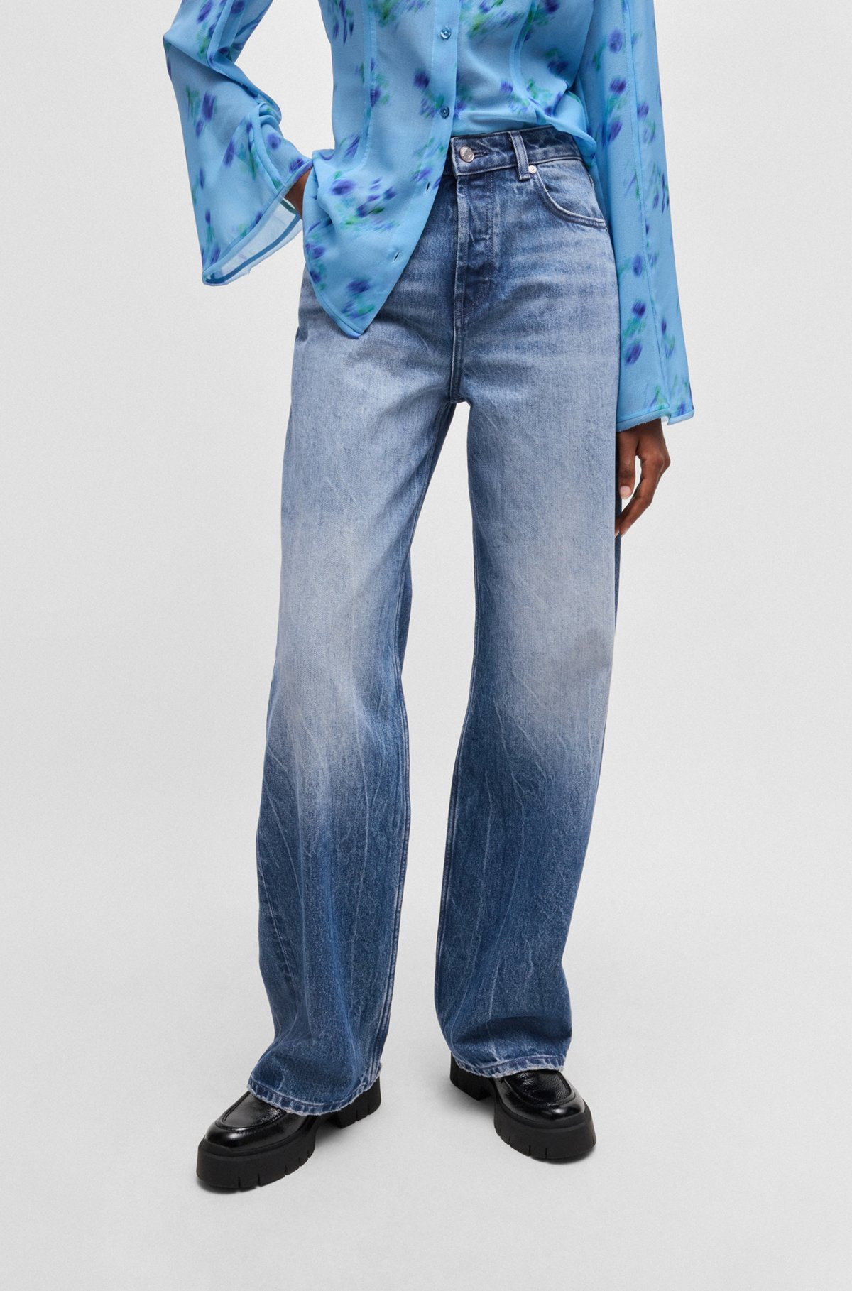 STRAIGHT-FIT WIDE-LEG JEANS IN BLUE COTTON DENIM - 2