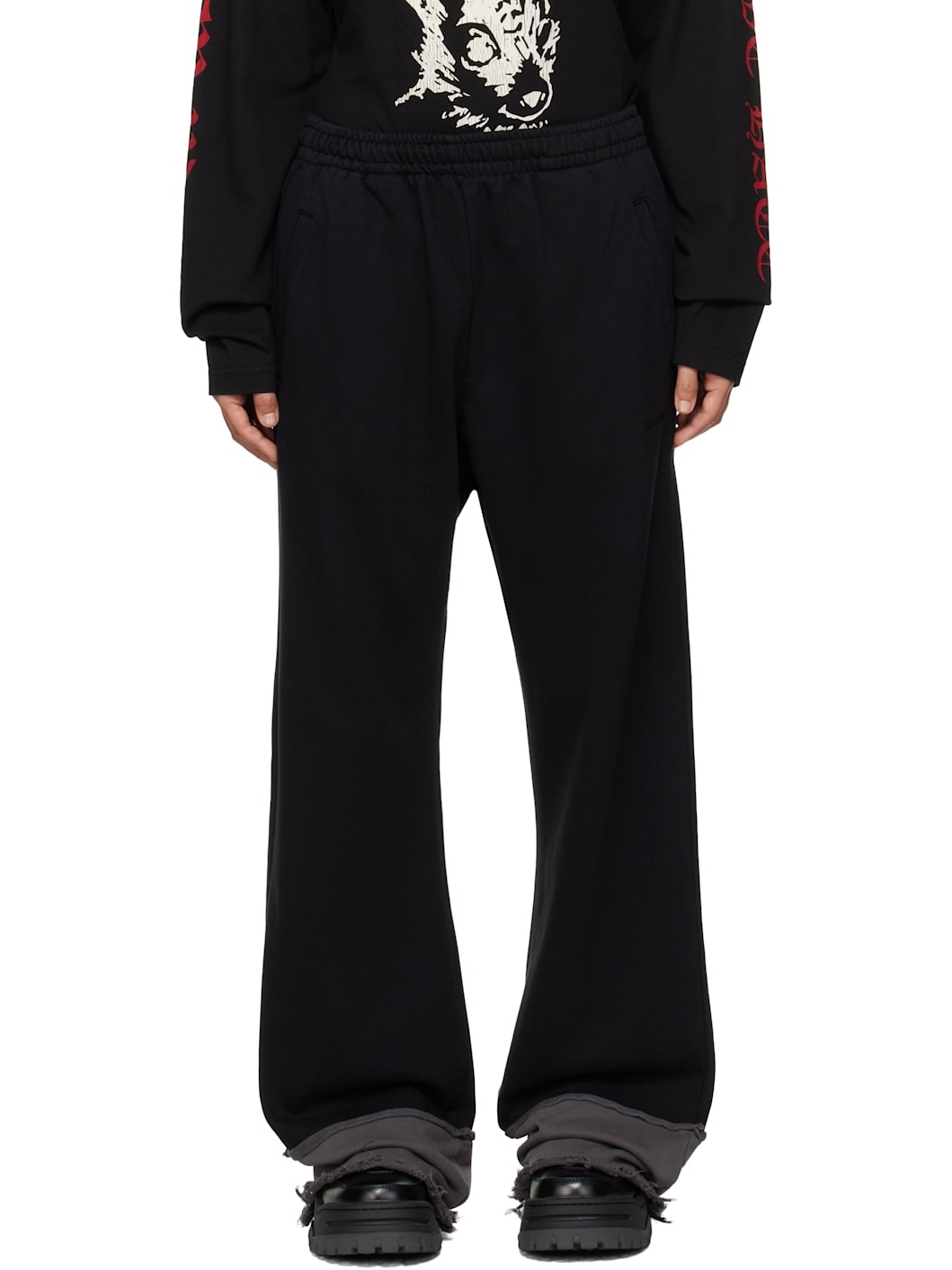 Black Destroyed Color Block Lounge Pants - 1