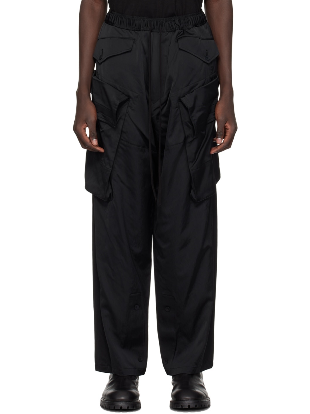 Black Wide Cargo Pants - 1