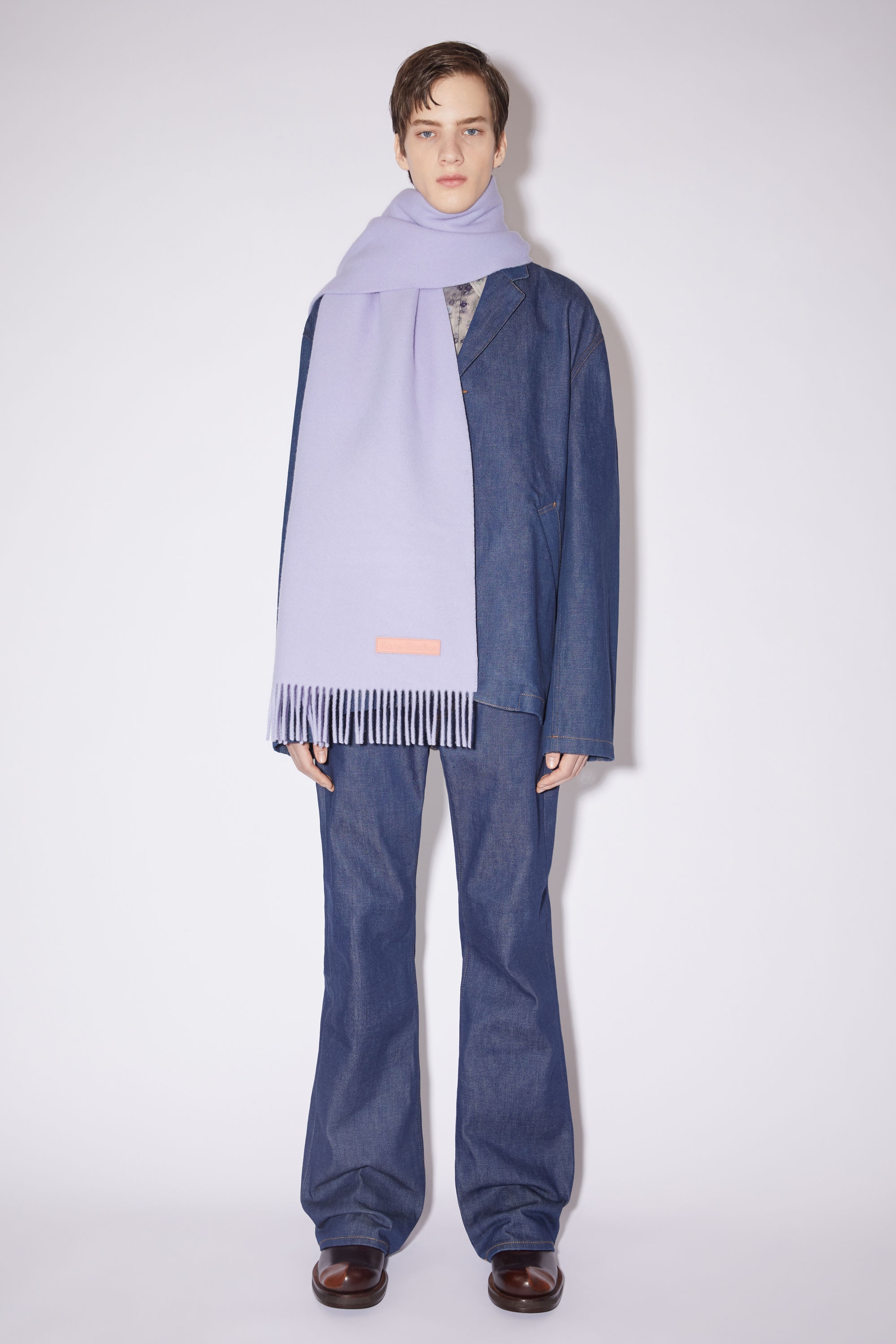 Rich wool fringe scarf - Narrow - Lilac purple - 3