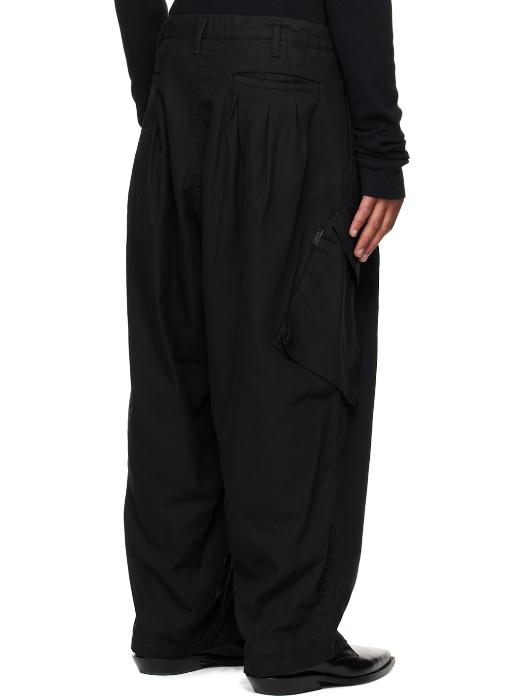 Black Pleated Cargo Pants - 3