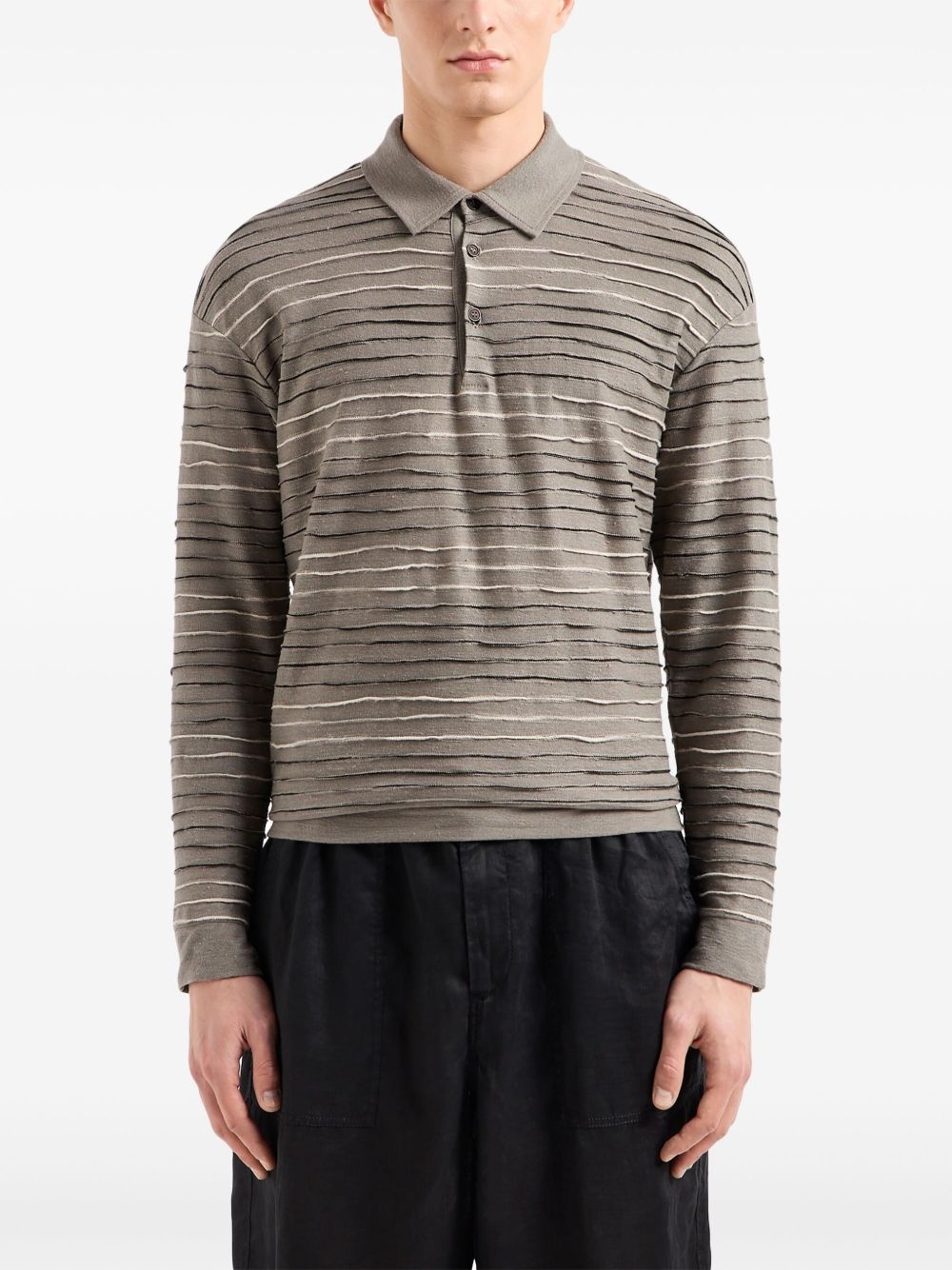 striped linen-blend polo shirt - 2