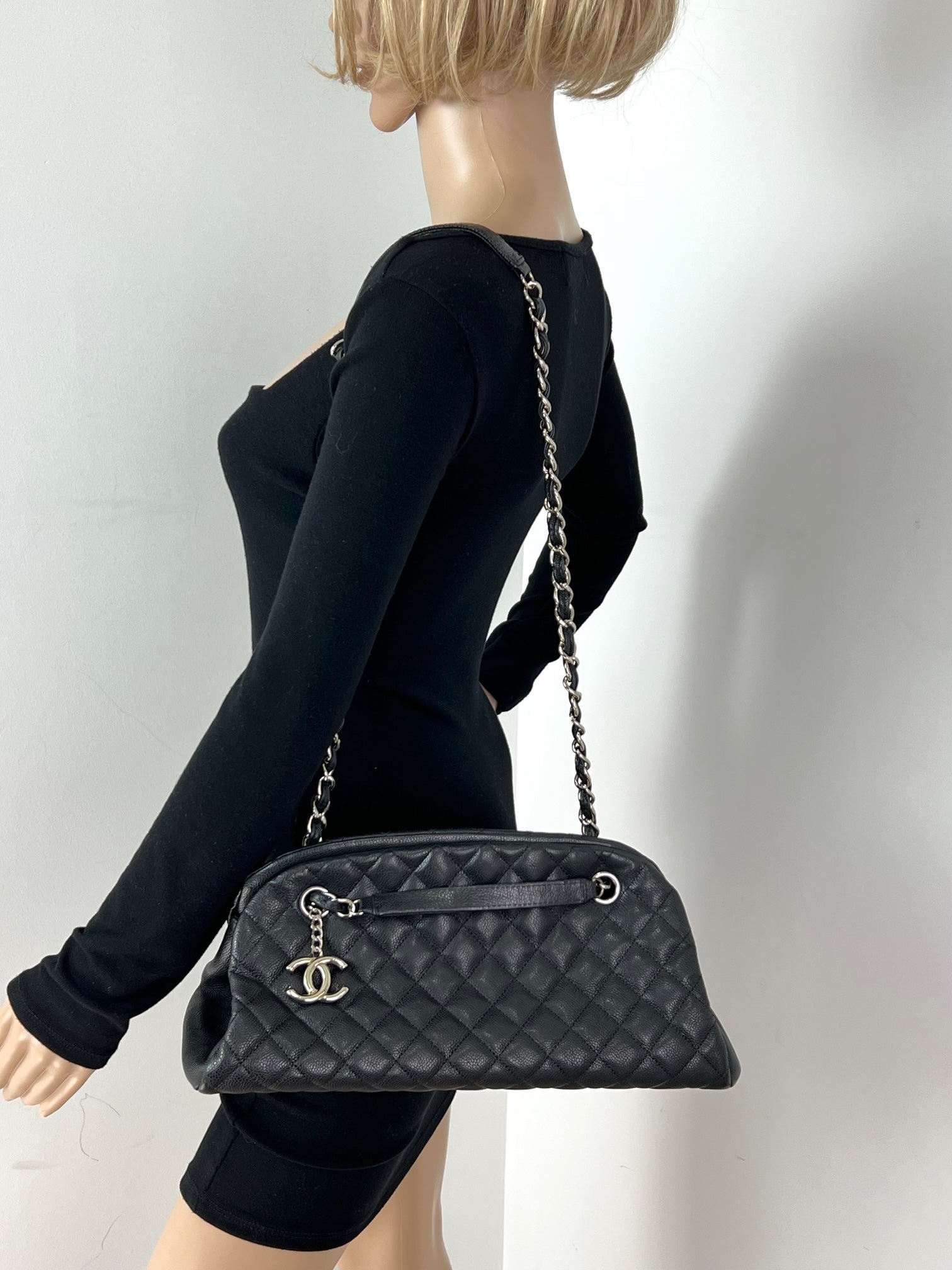CHANEL Just Mademoiselle Quilted Caviar Black Bowling Shoulder - 8