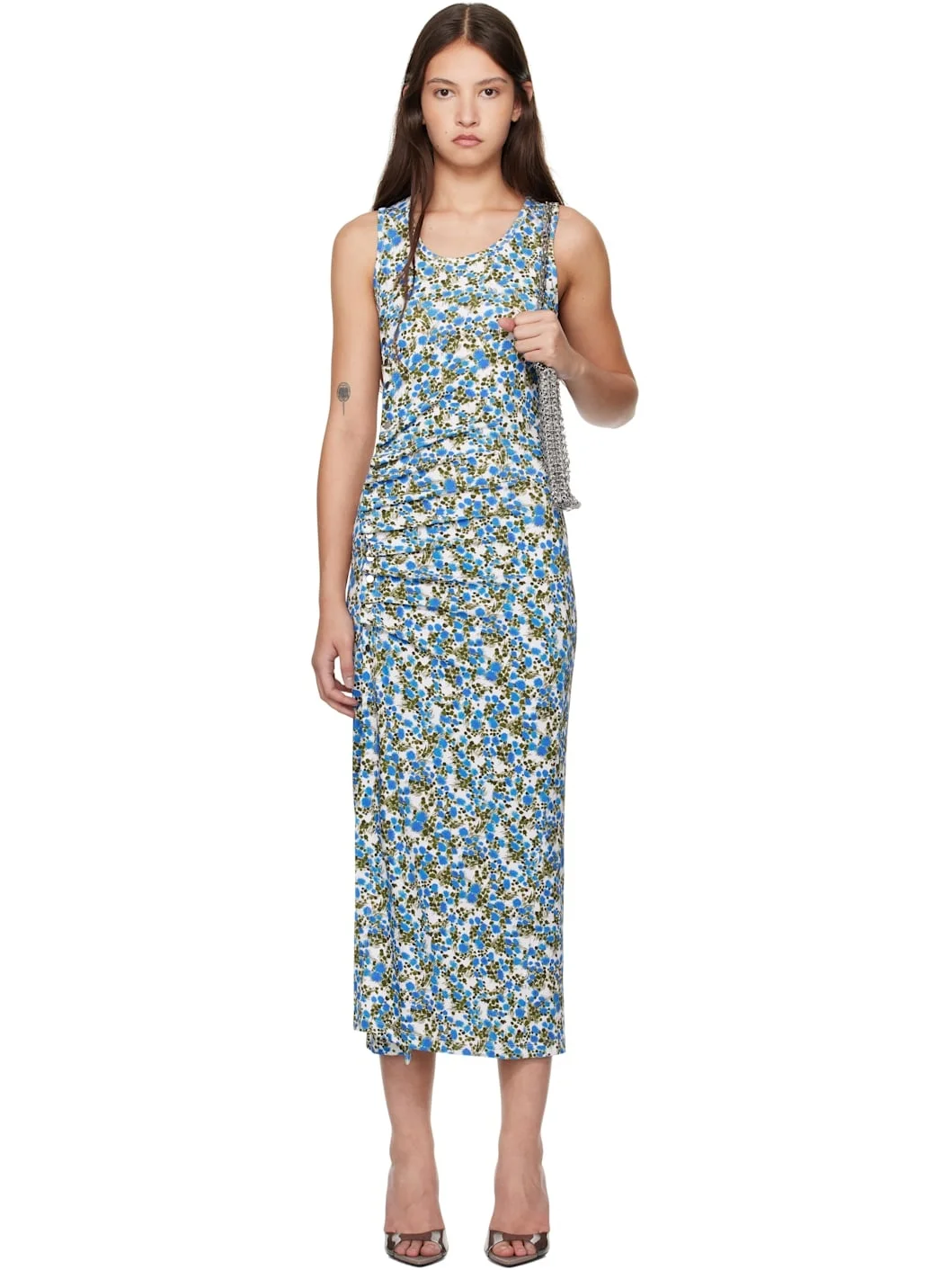 Blue Flower Print Midi Dress - 1