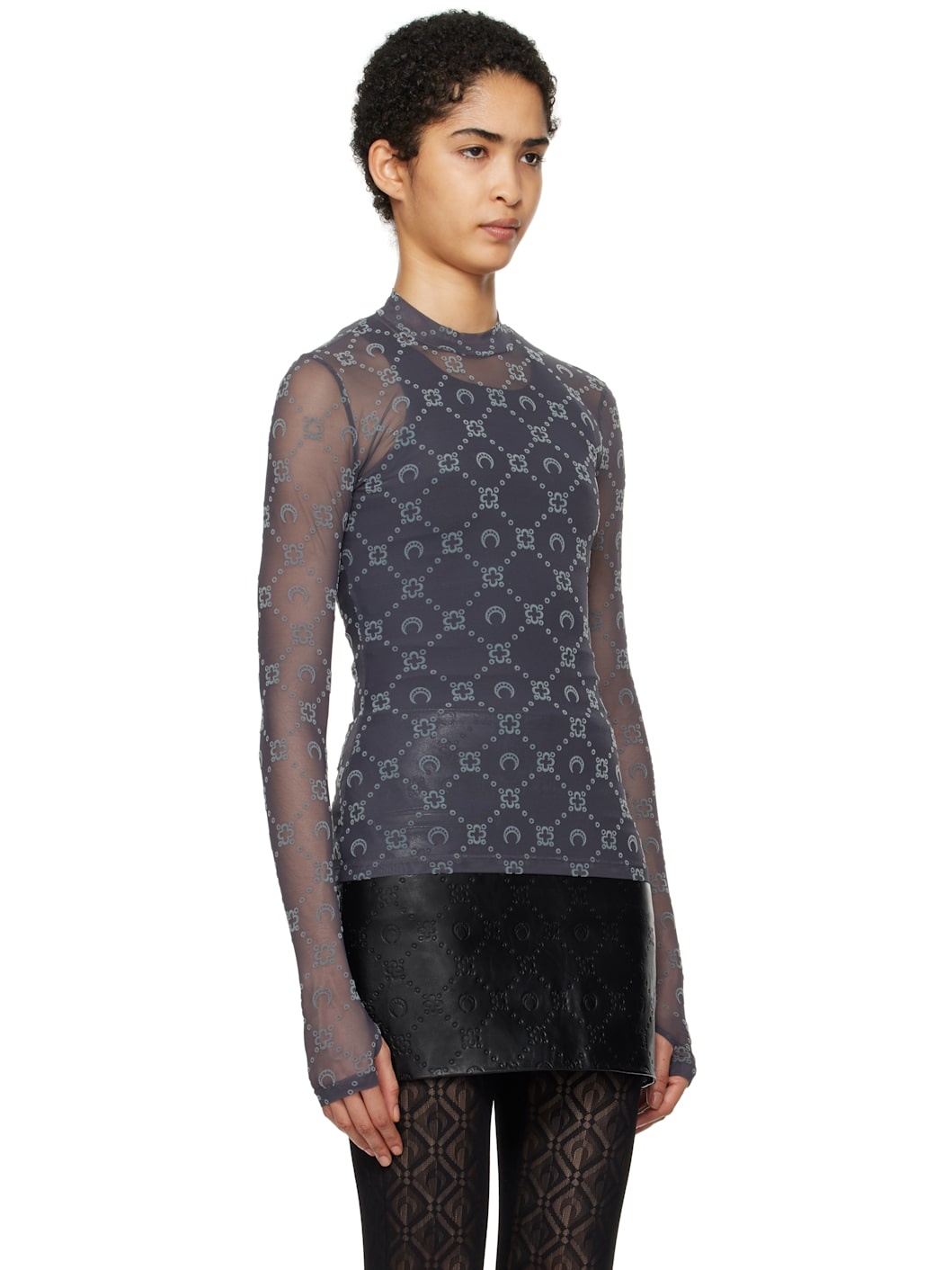 Gray Monogram Mesh Second Skin Highneck Top - 2