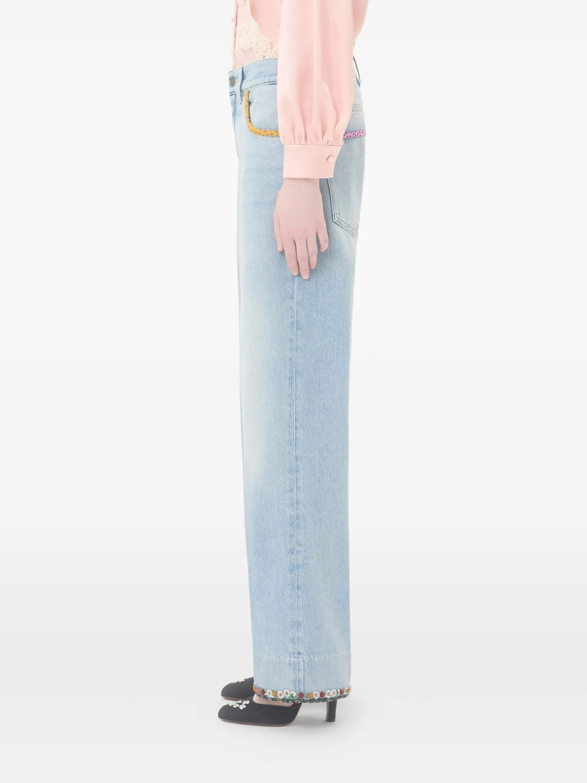 floral-hem faded jeans - 3