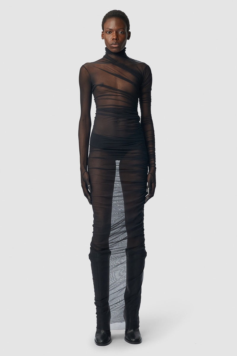 Patty Long Draped Dress With Gloved Sleeves - 1