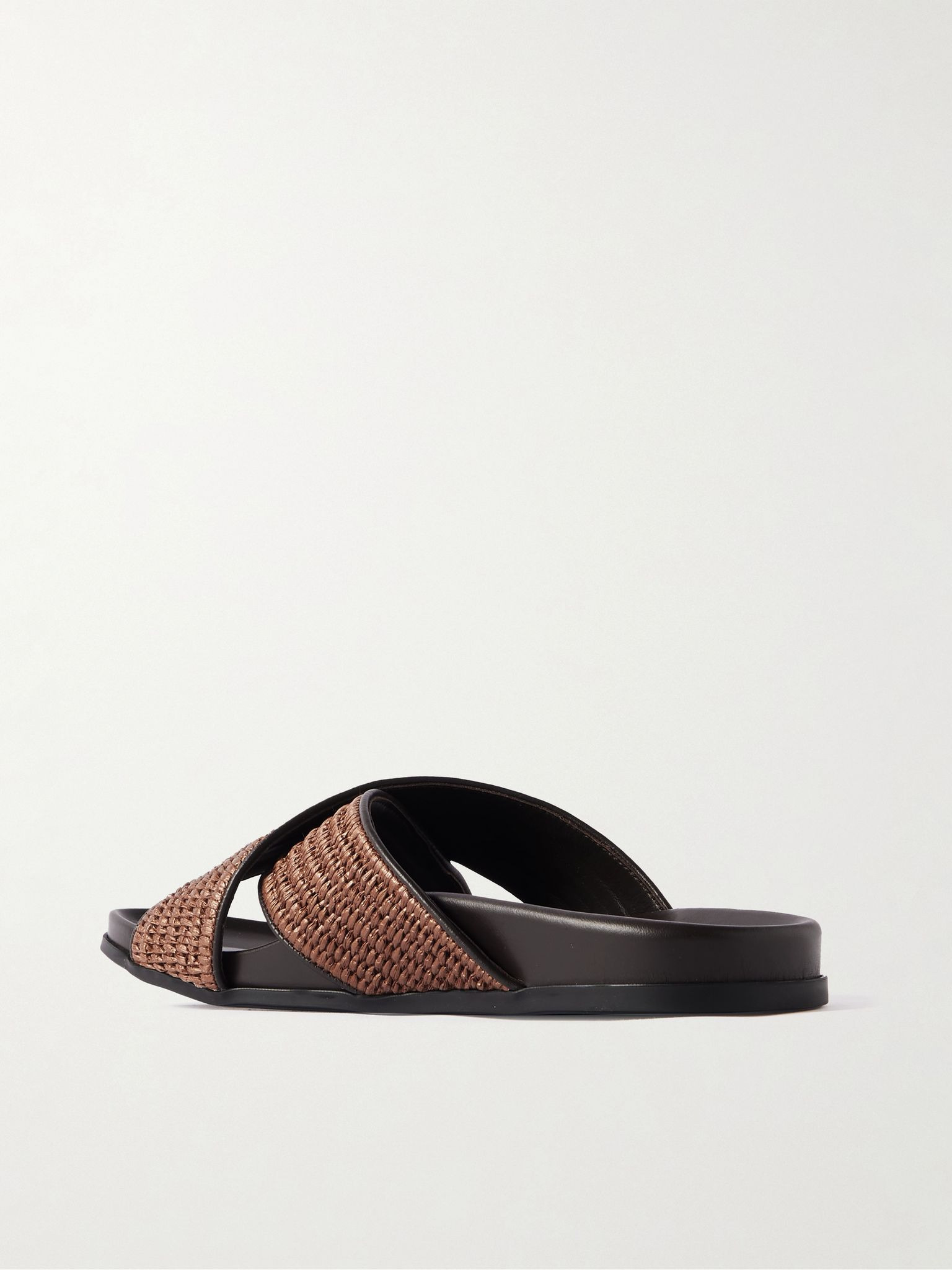 Chiltern Leather-Trimmed Raffia Sandals Dark brown - 4
