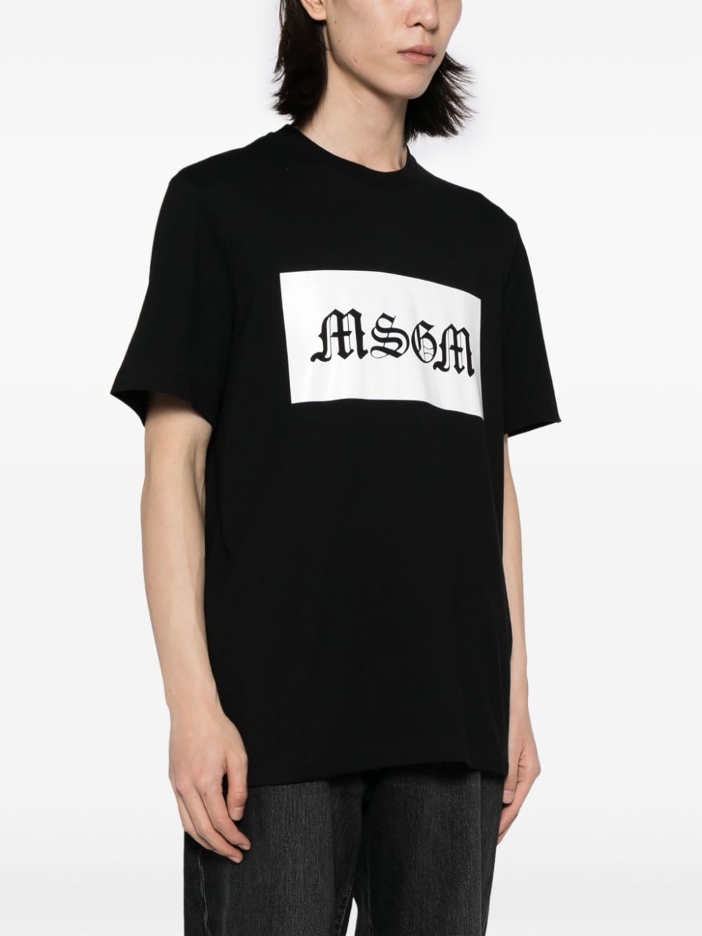 MSGM Box Logo Print Short Sleeved Crewneck T-Shirt