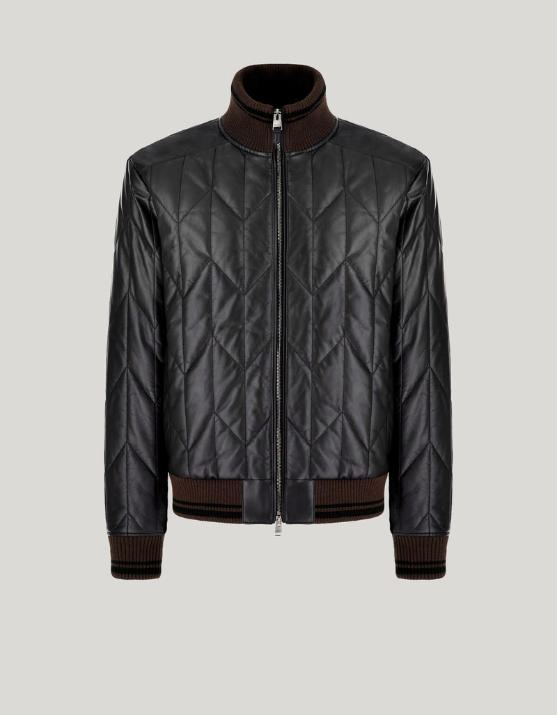 BLACK LAMBSKIN QUILTED BOMBER JACKET 1