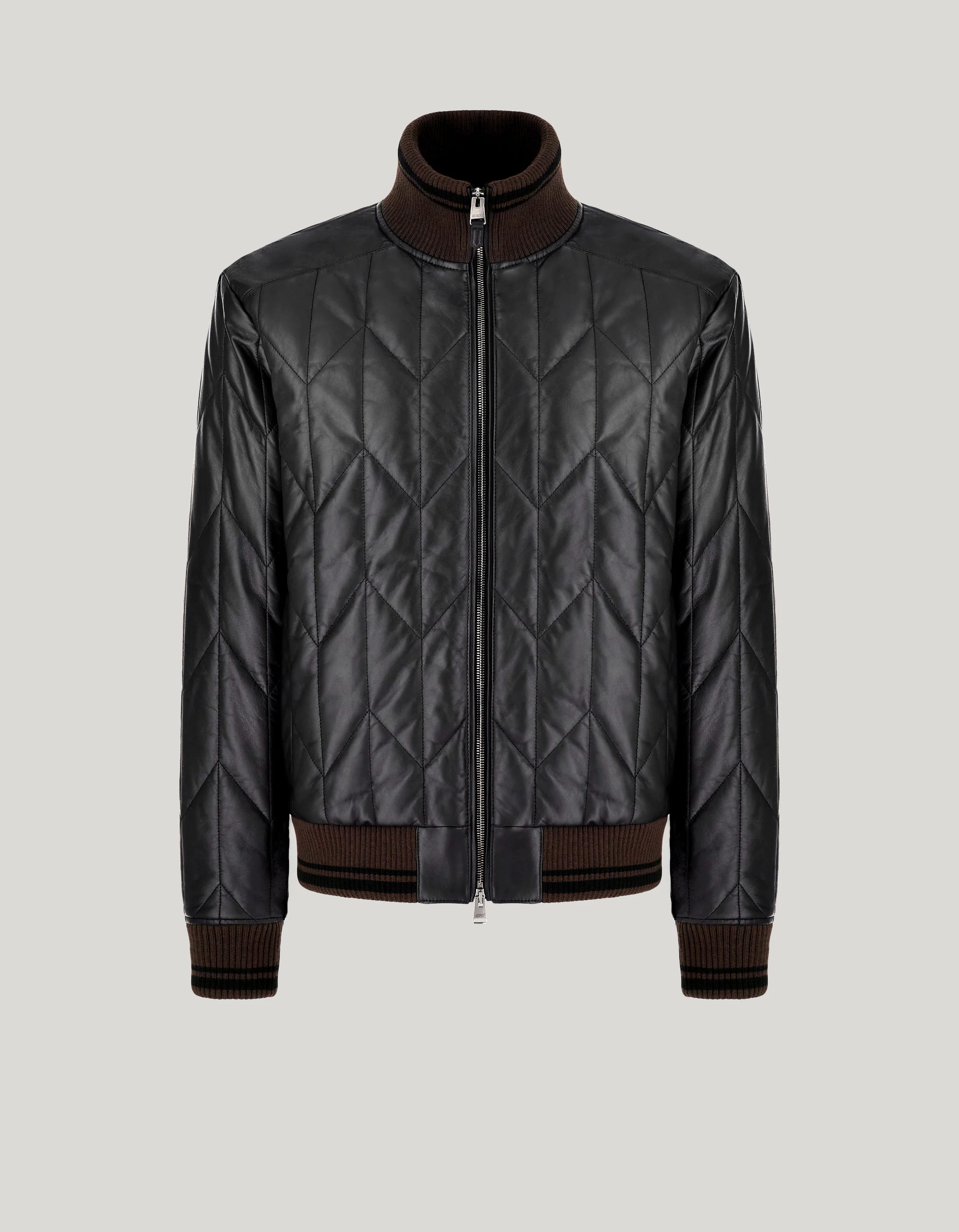 BLACK LAMBSKIN QUILTED BOMBER JACKET - 1