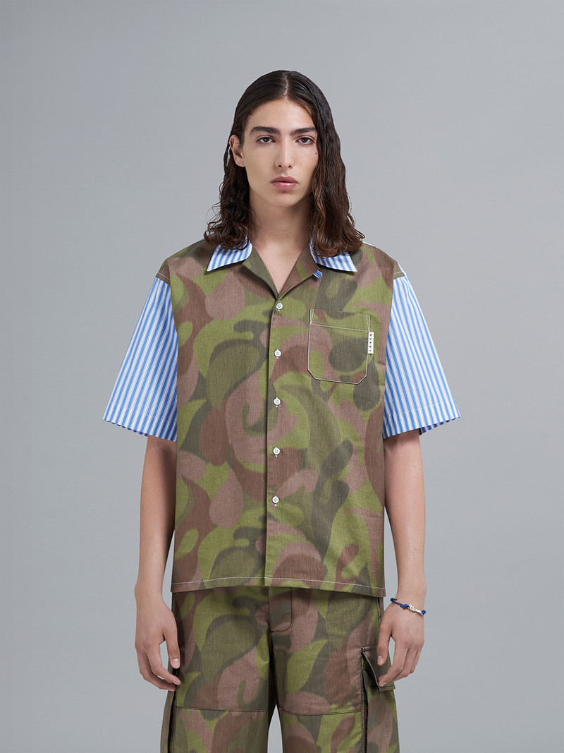 Marni 50S CAMO PRINT MIXED MATERIAL BOWLING SHIRT outlook