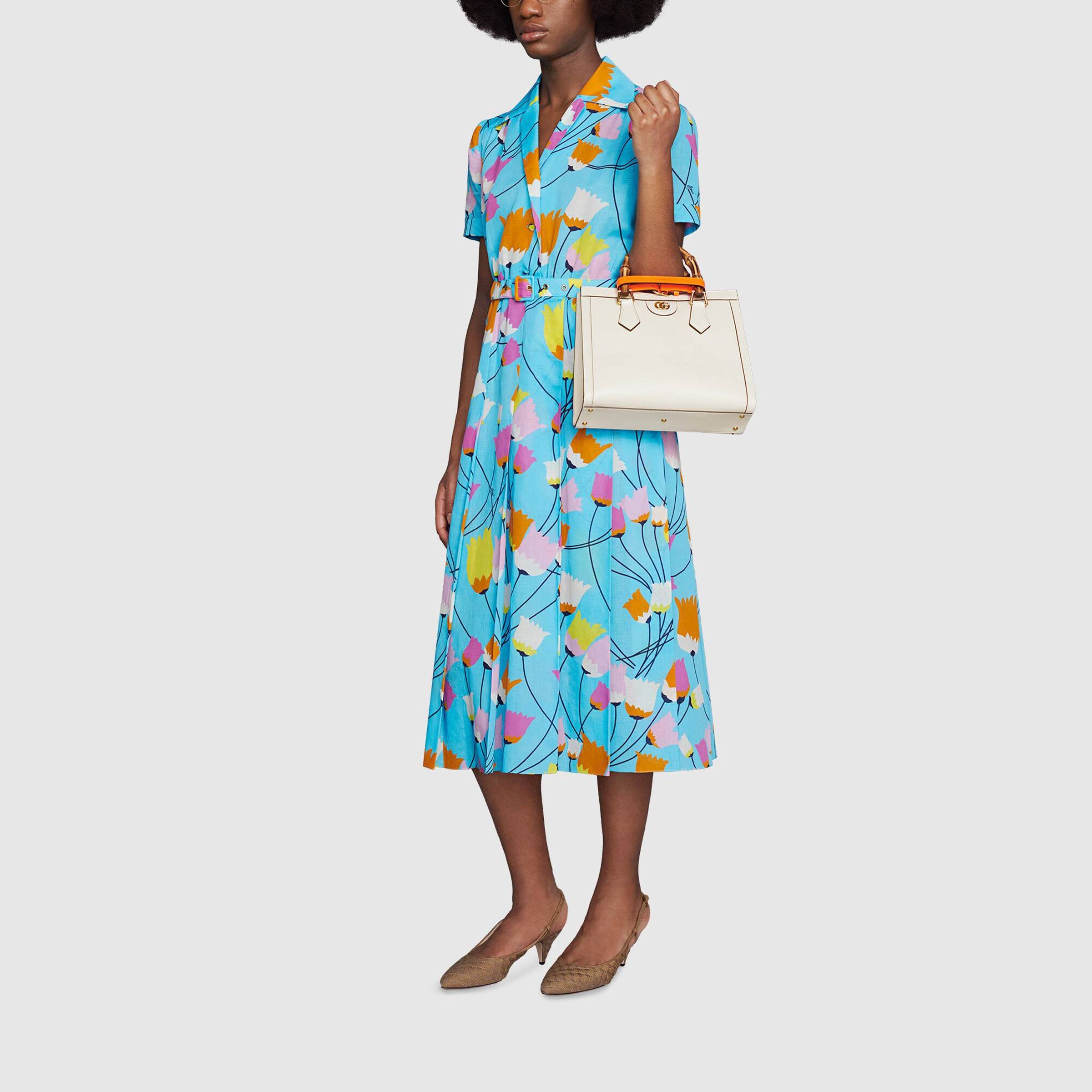 (WMNS) Gucci Tulip print pleated dress 'Blue' 657935-ZAGVN-4337 - 4