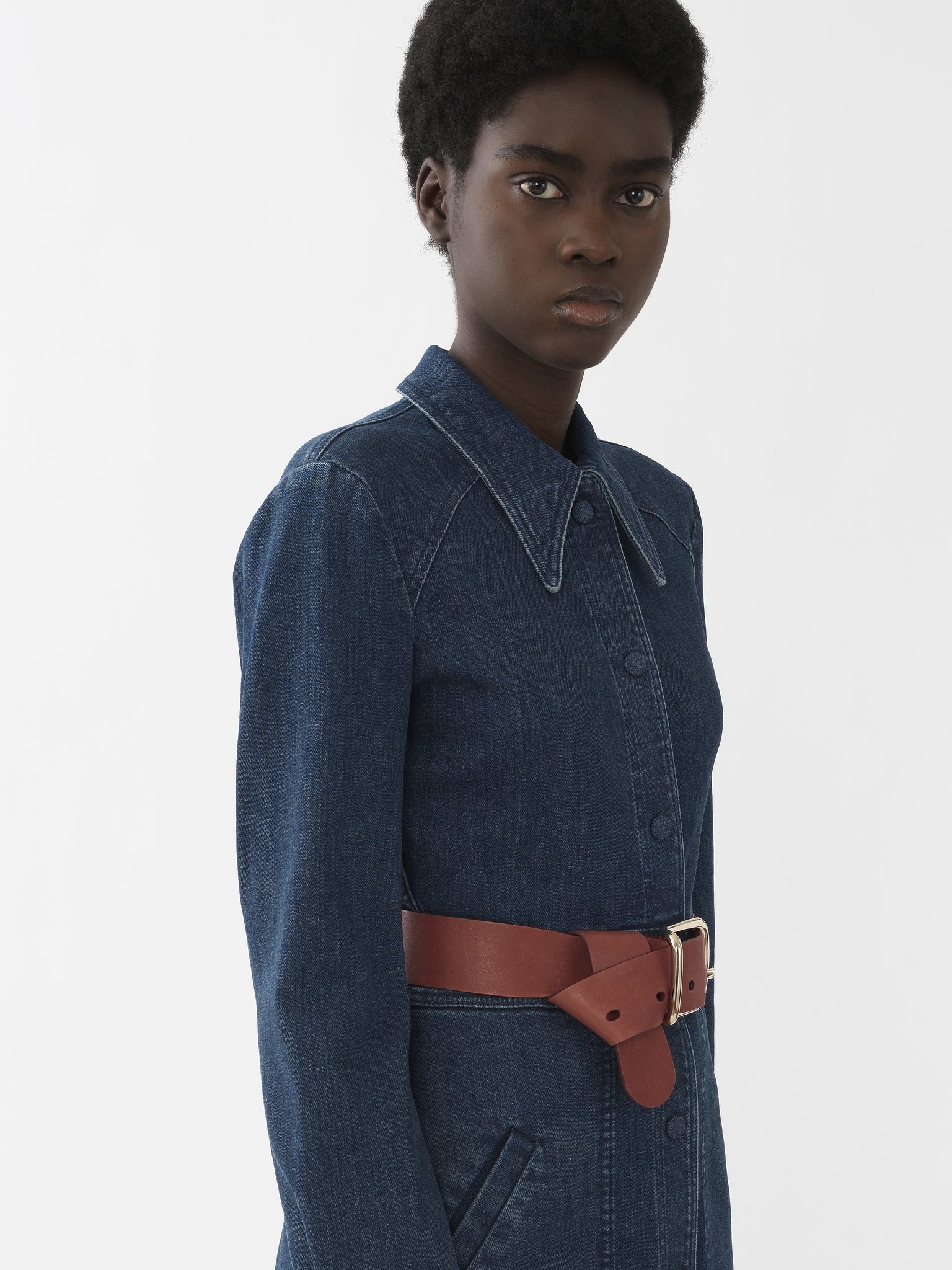 LONG-SLEEVE DENIM SHIRT DRESS - 4