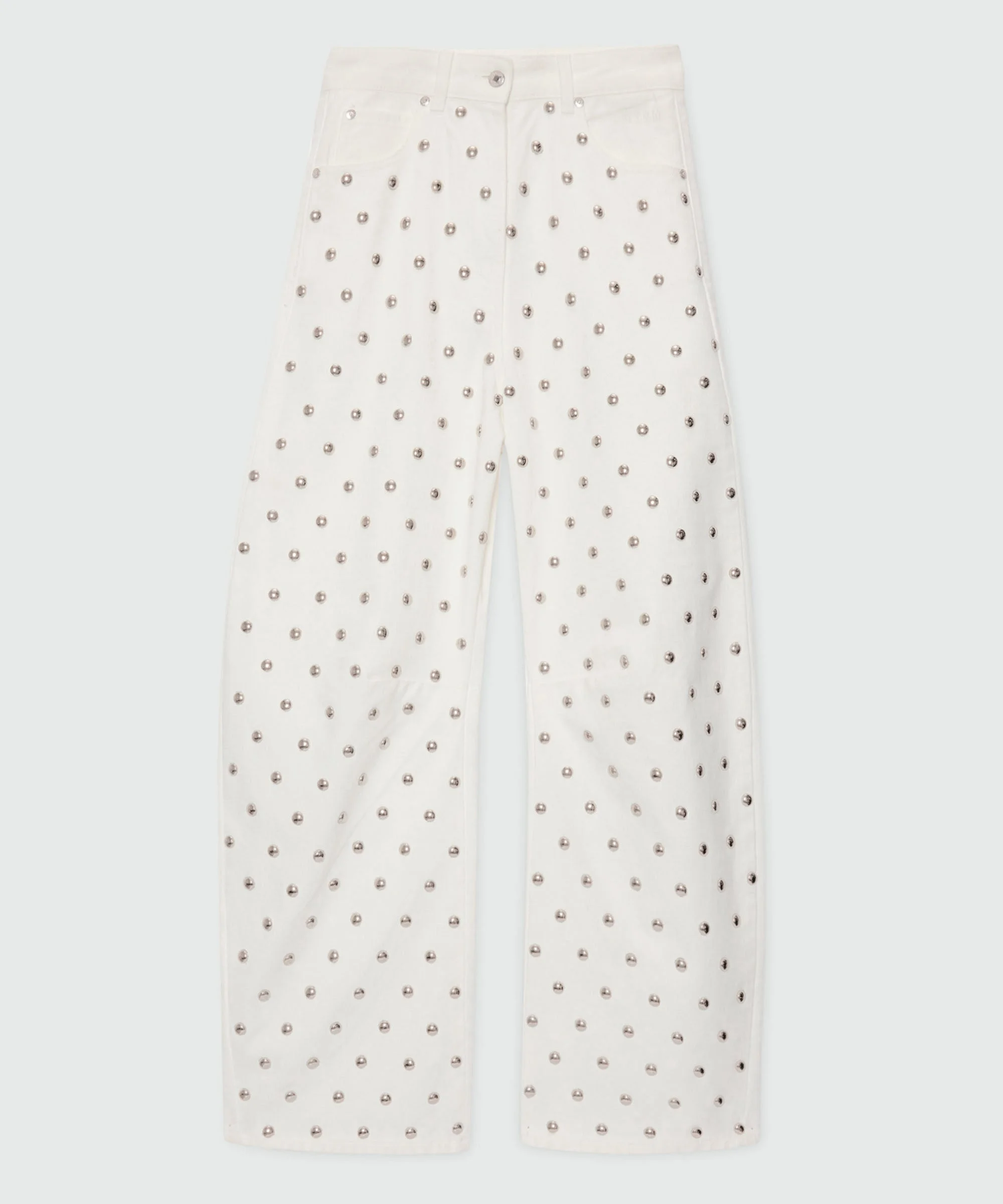 White barrel-fit trousers with studs. - 1
