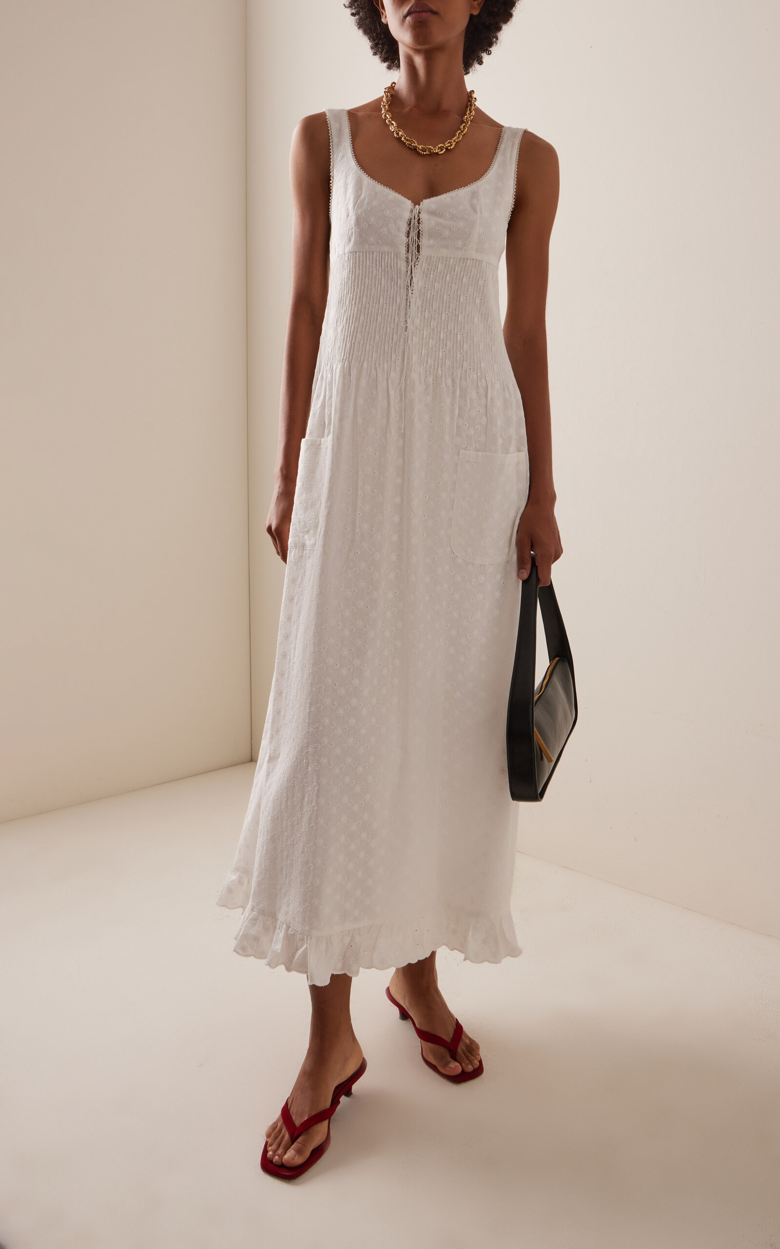Pintuck Eyelet Cotton Maxi Dress ivory - 2