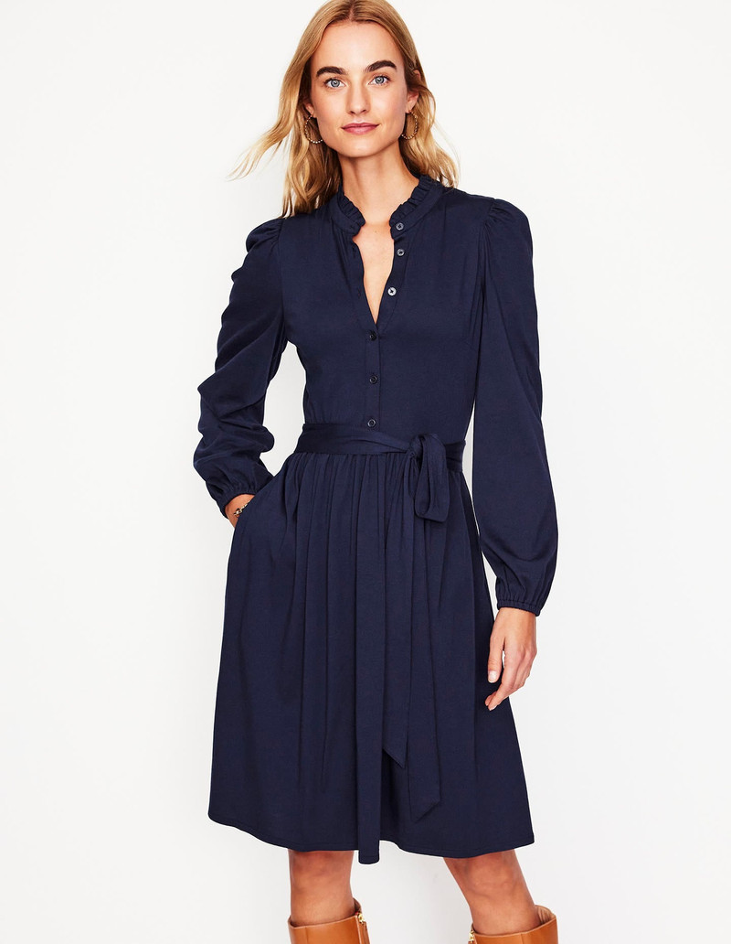 Willow Frill Short Shirt Dress-Navy 5