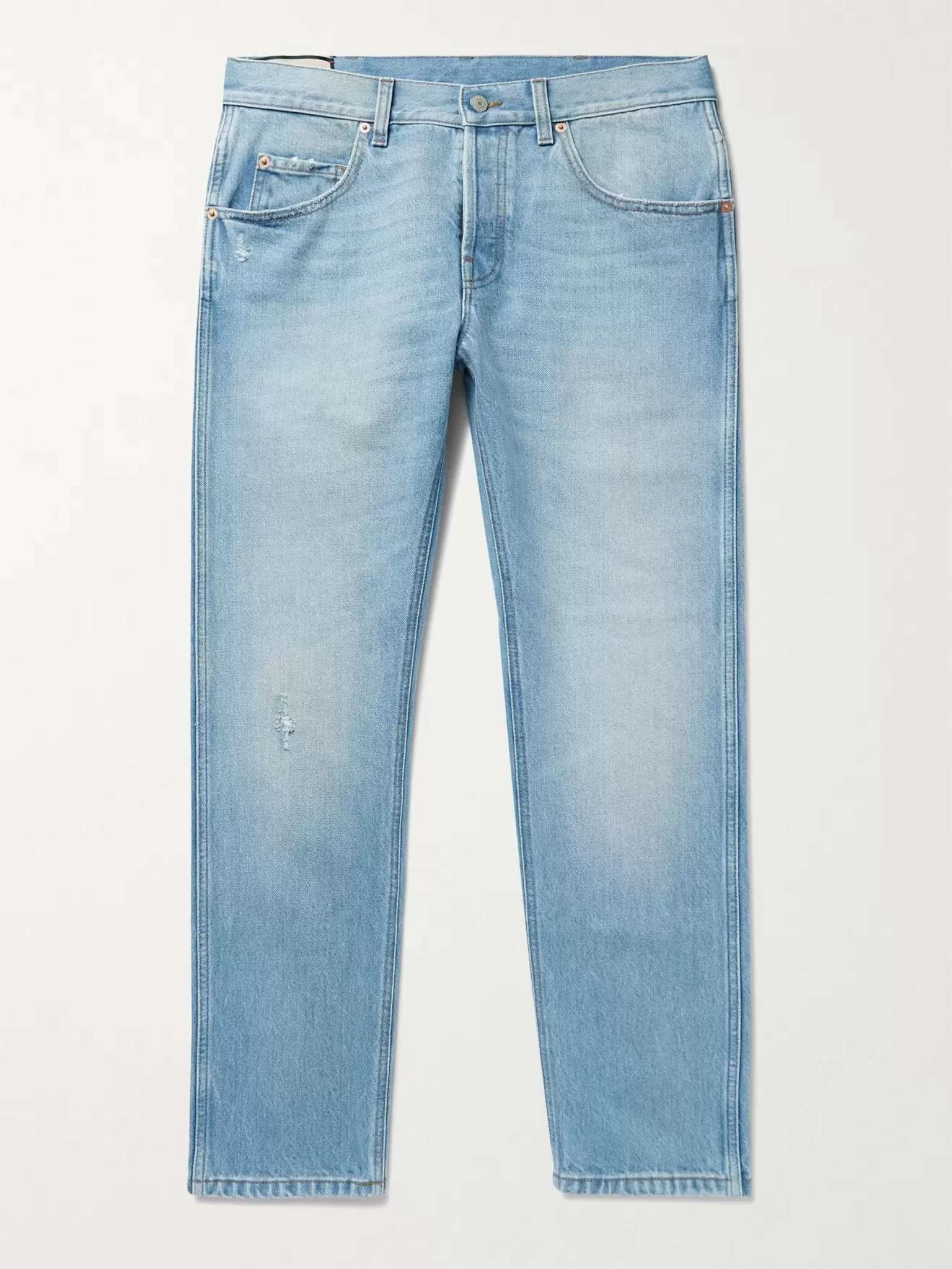 Slim-Fit Tapered Cropped Distressed Denim Jeans - 1