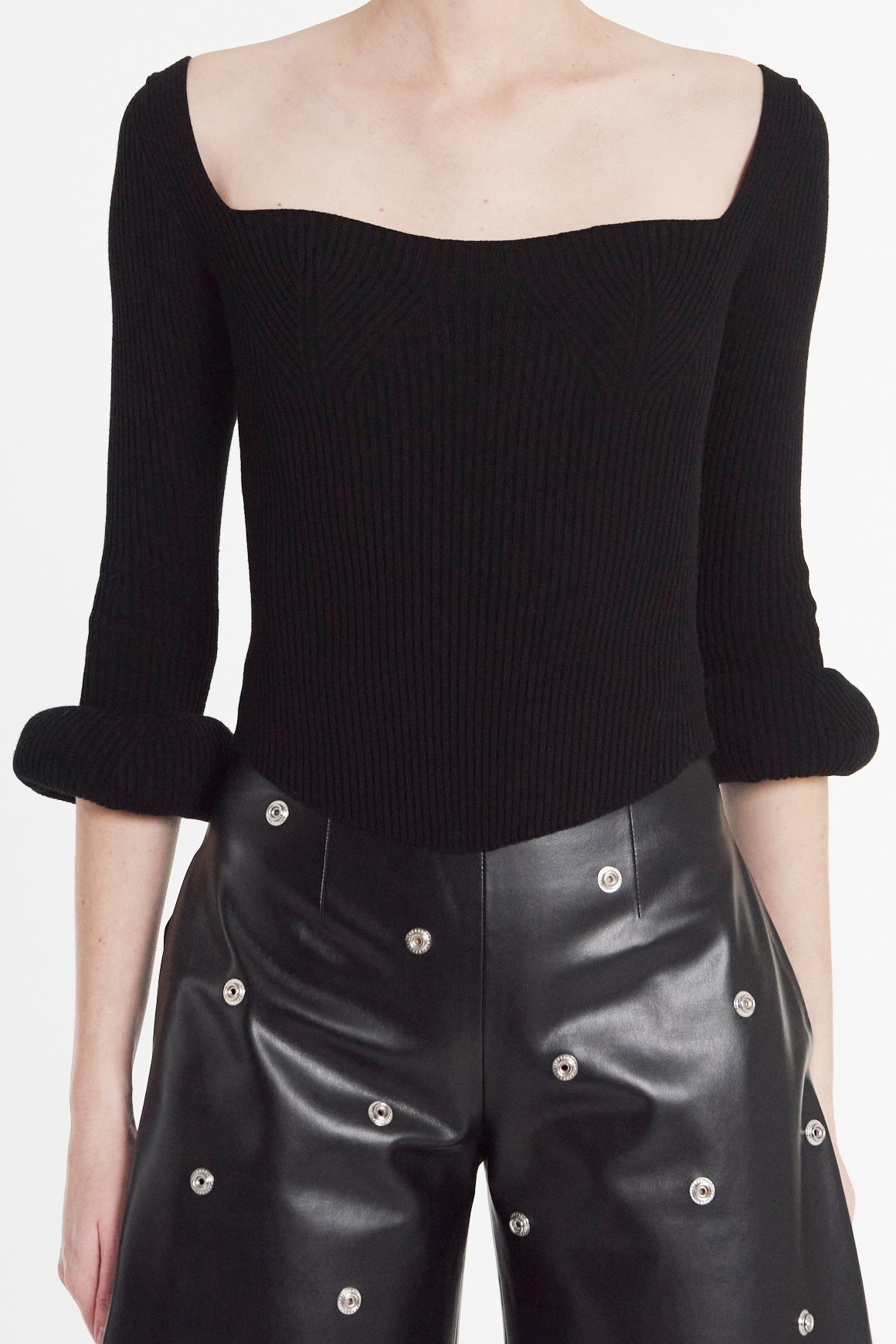 KNIT TOP WITH SQUARE DECOLLETE AND DOUGHNUT SLEEVES BLACK - 7