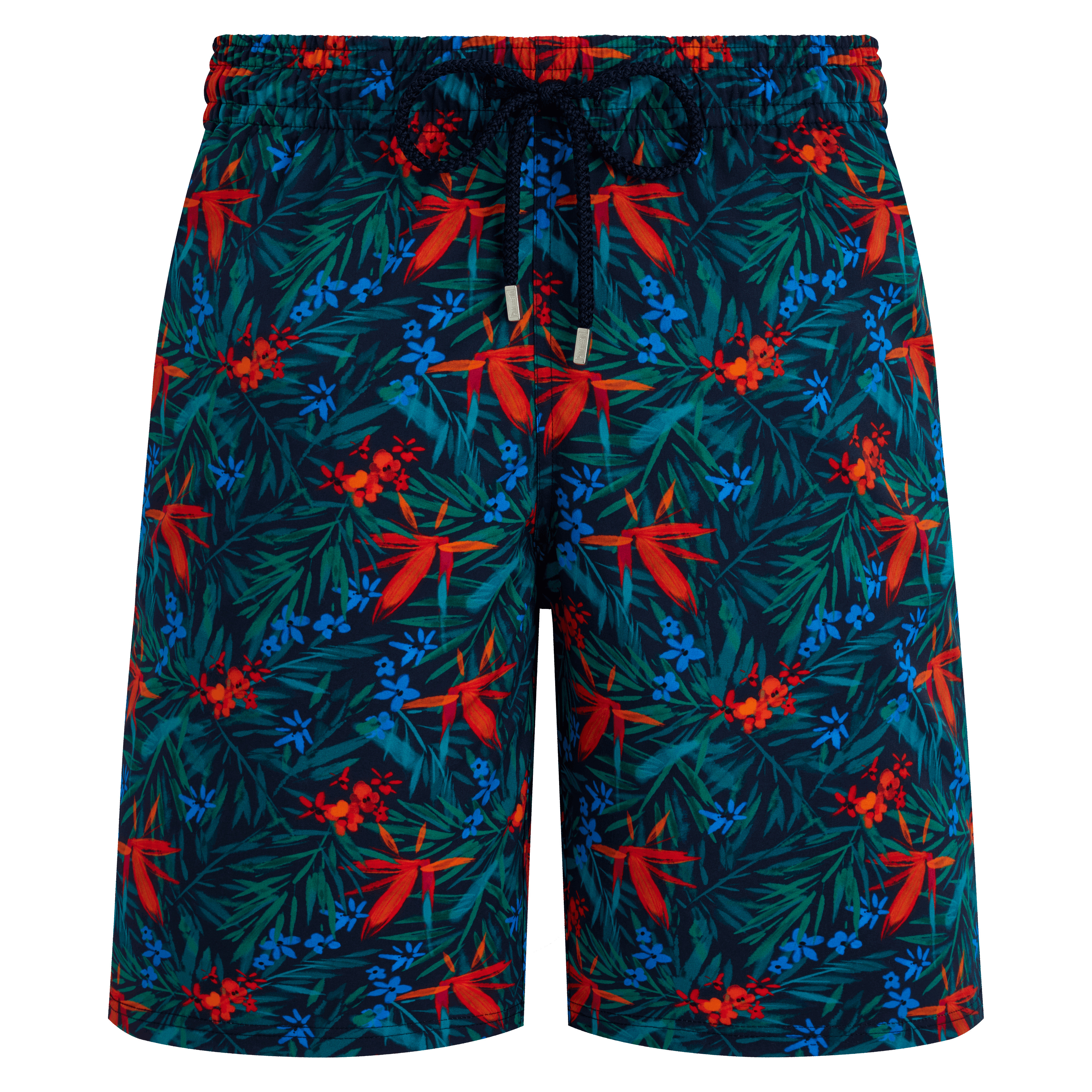 Men Stretch Long Swim Trunks Tropical Flowers - 1