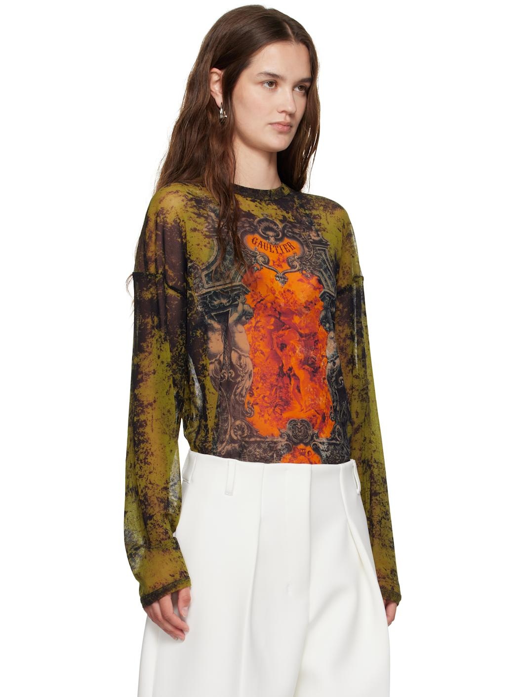 Khaki & Orange 'The Oversized Médaillon' Top - 2