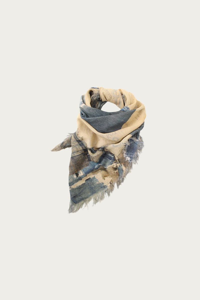 Kapital Rayon Fringed Square Stole (KAYO HUESO Denim Map) - Blue outlook