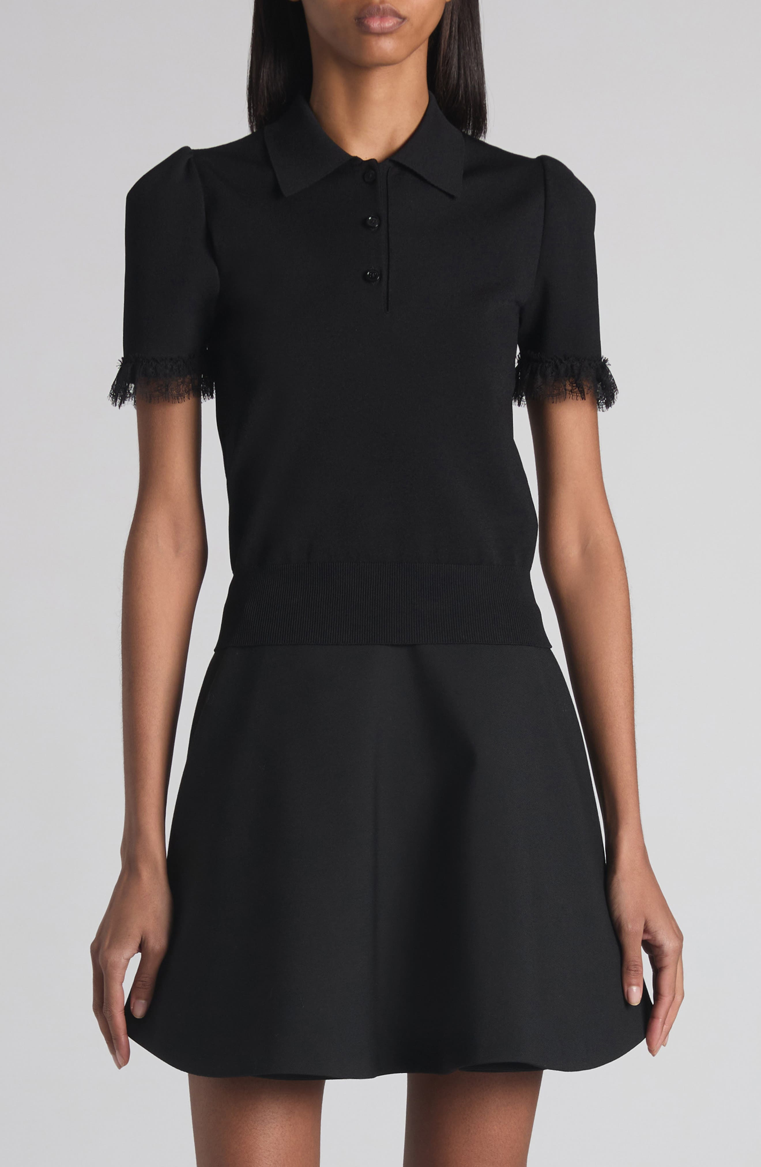 McQueen Lace Trim Polo in Black at Nordstrom - 1