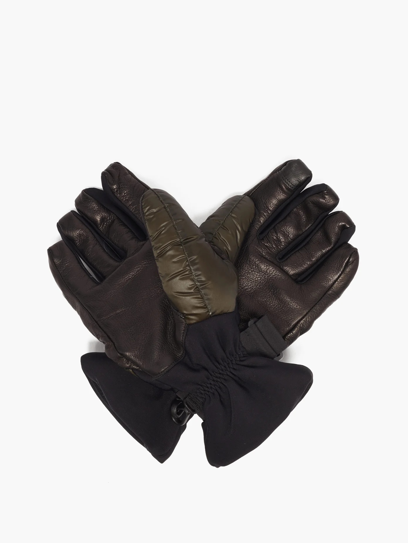 Embroidered-logo leather-palm ski gloves - 4