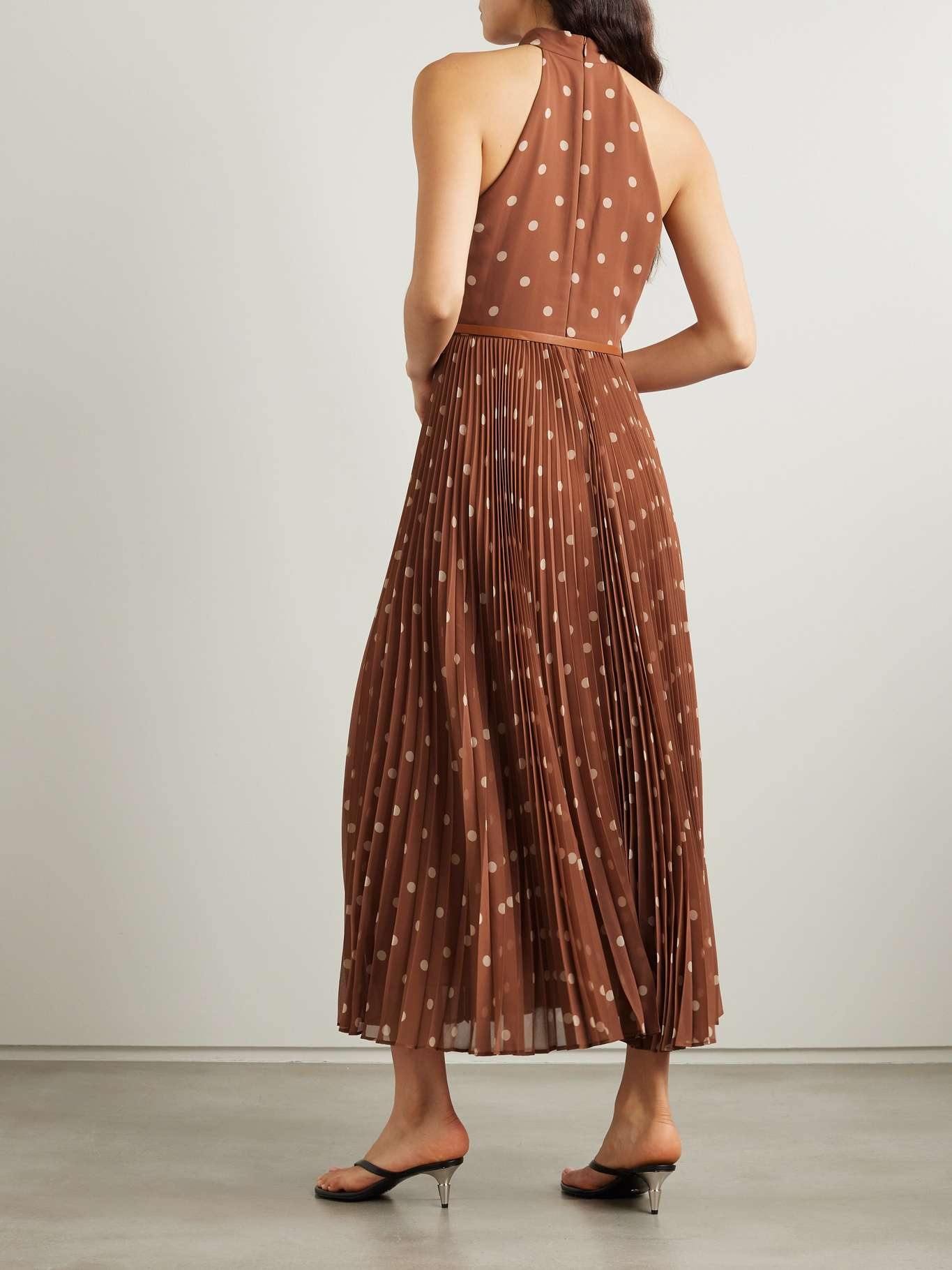 Zimmermann Belted pleated polka-dot recycled-chiffon midi