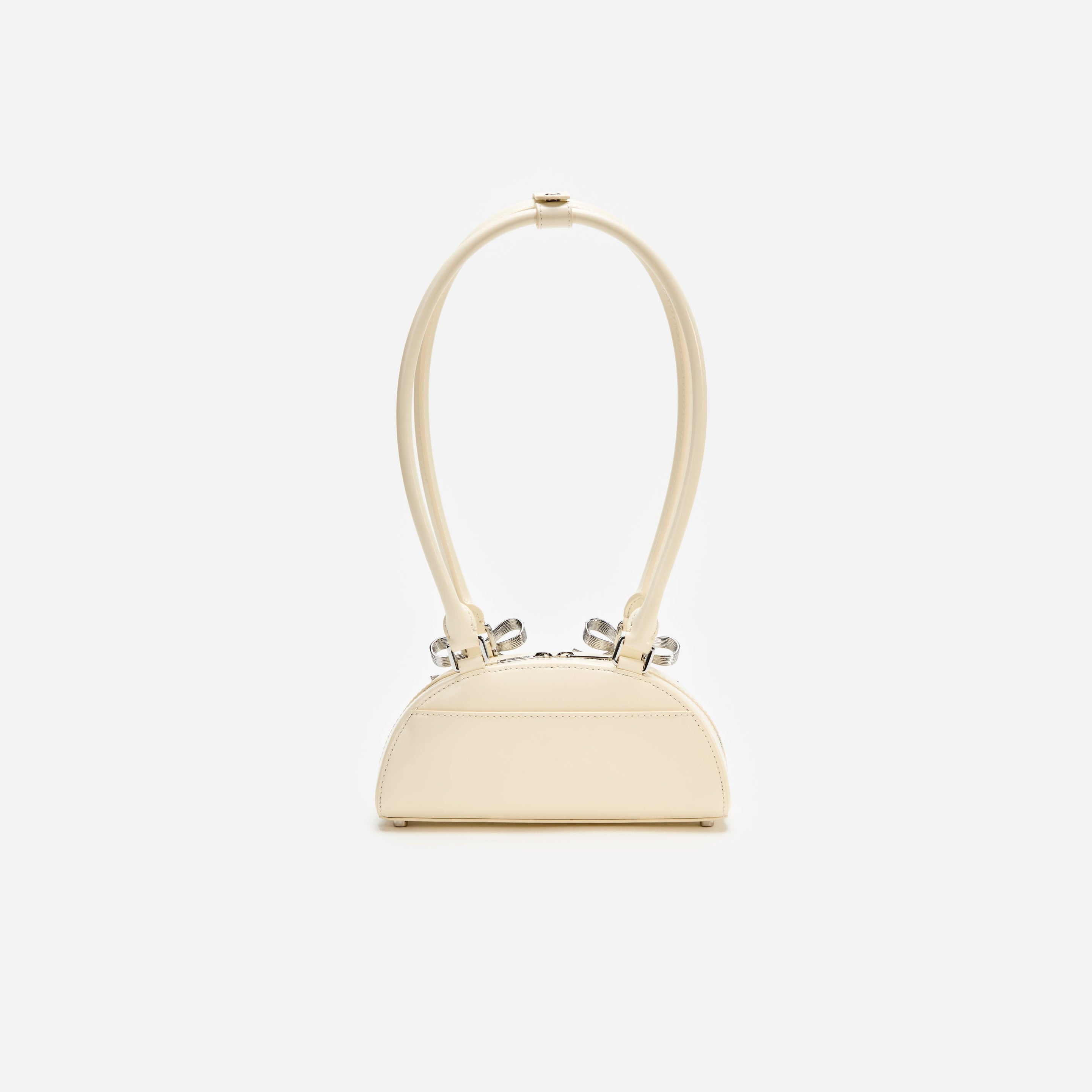 Cream Leather Curved Mini Shoulder Bag - 3